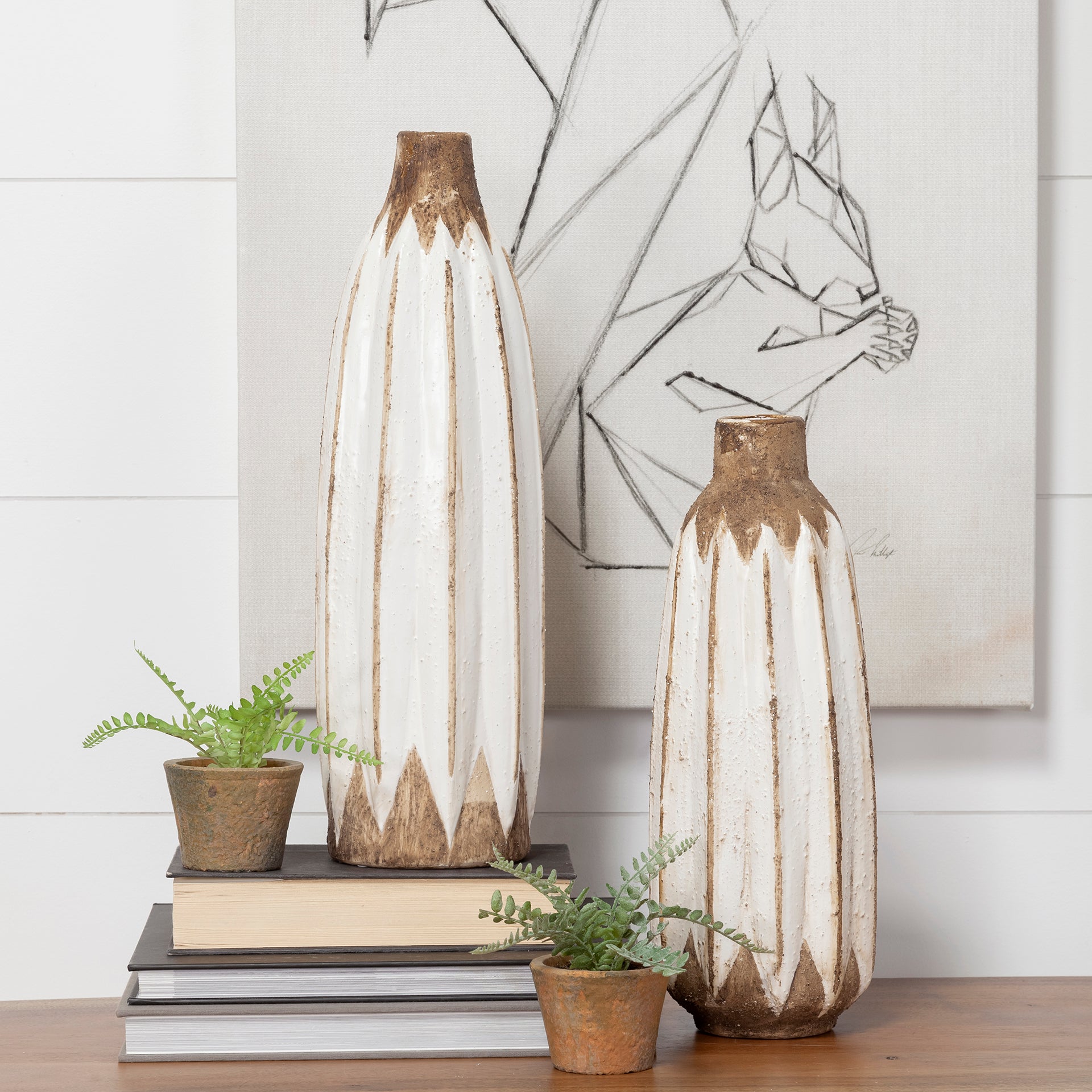 Sisko II Tall Rustic Brown White Ceramic Vase