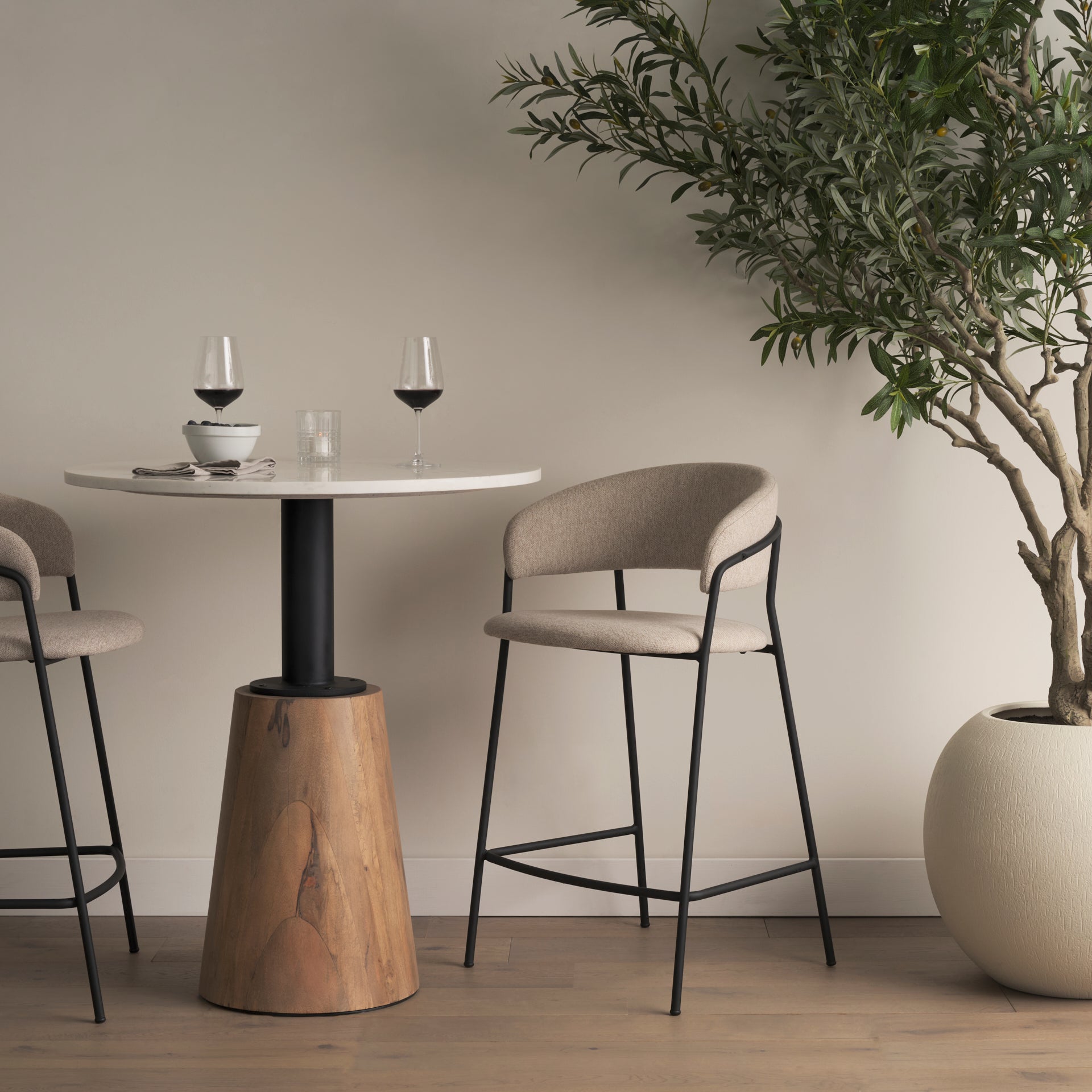 Carolyn Counter Stool w/ Oatmeal Fabric & Matte Black Metal - Central Designs