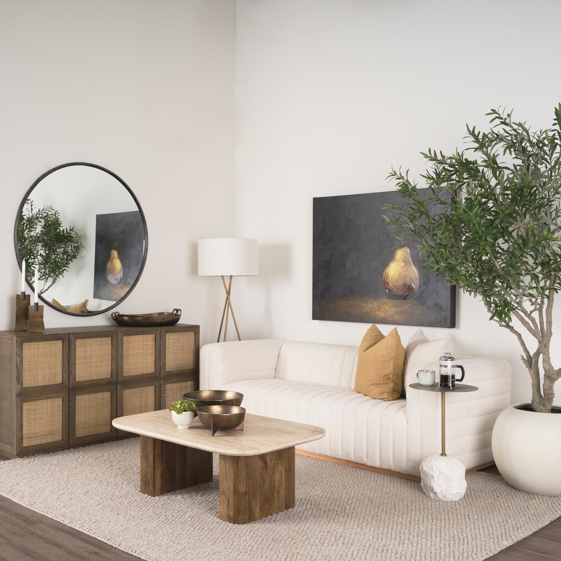 Symona Travertine and Mango Wood Rectangle Coffee Table - Central Designs