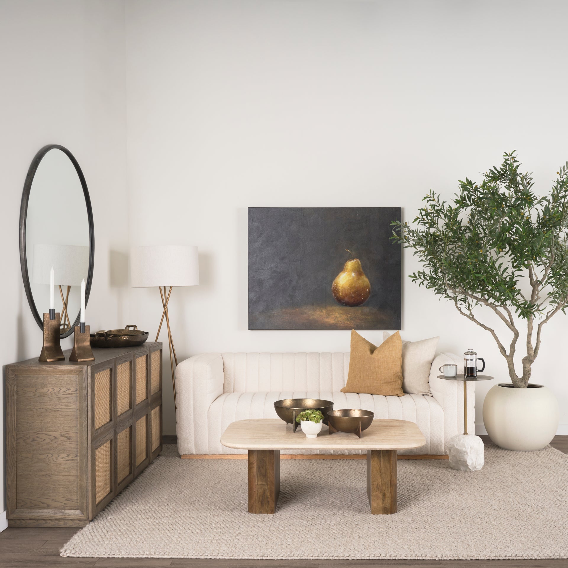Symona Travertine and Mango Wood Rectangle Coffee Table - Central Designs