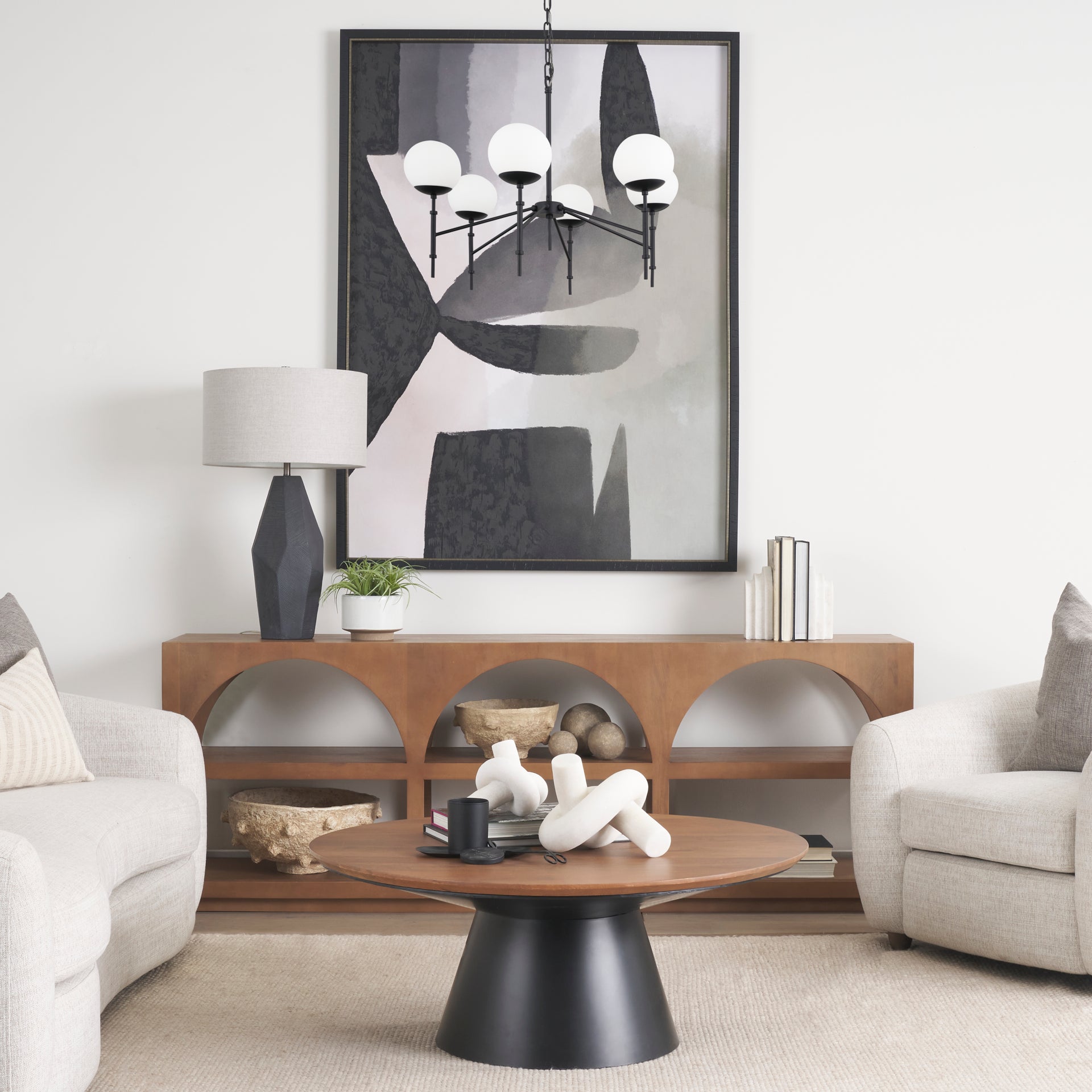 Edie Matte Black Metal w/ Frosted Glass Globes 6 - Light Chandelier - Central Designs