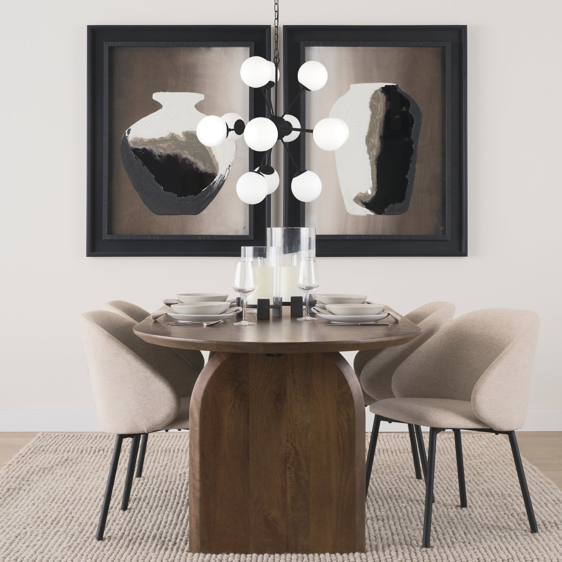 Barbara Matte Black Metal w/ Frosted Glass Globes 11 - Light Chandelier - Central Designs