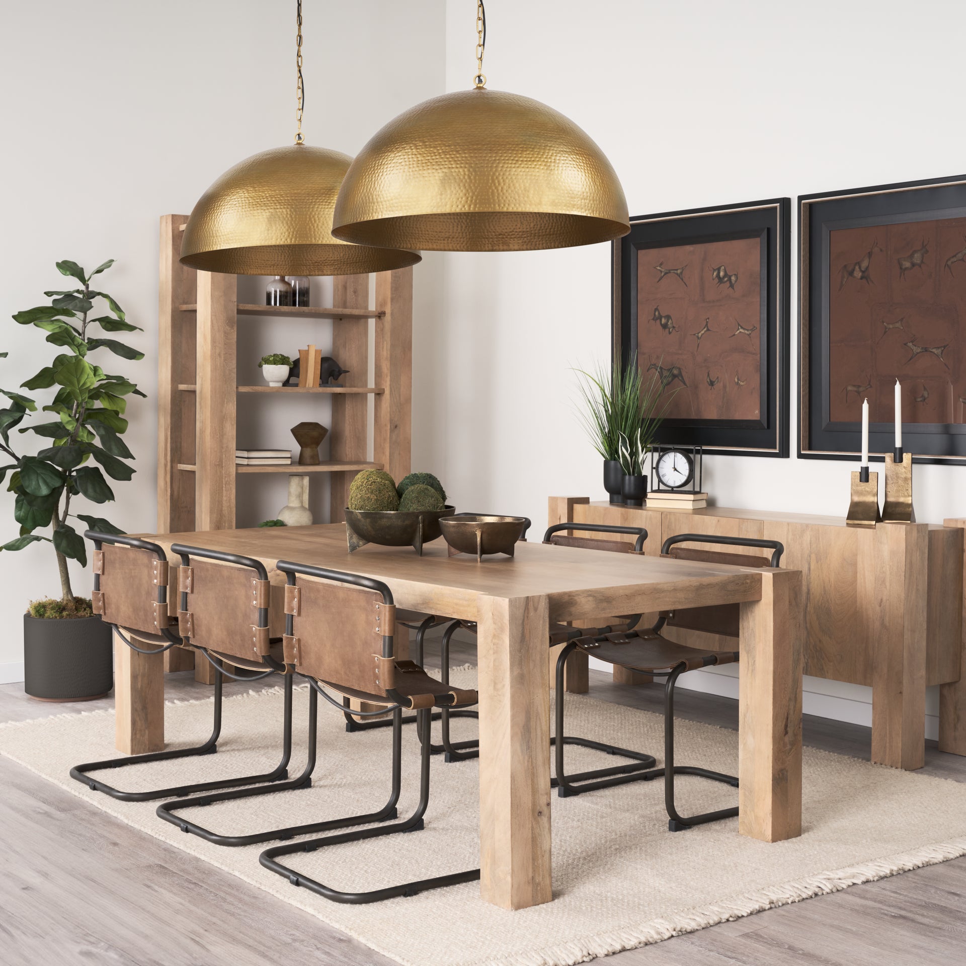 Karina 24" Round Brass - tone Hammered Metal Dome Pendant Light - Central Designs