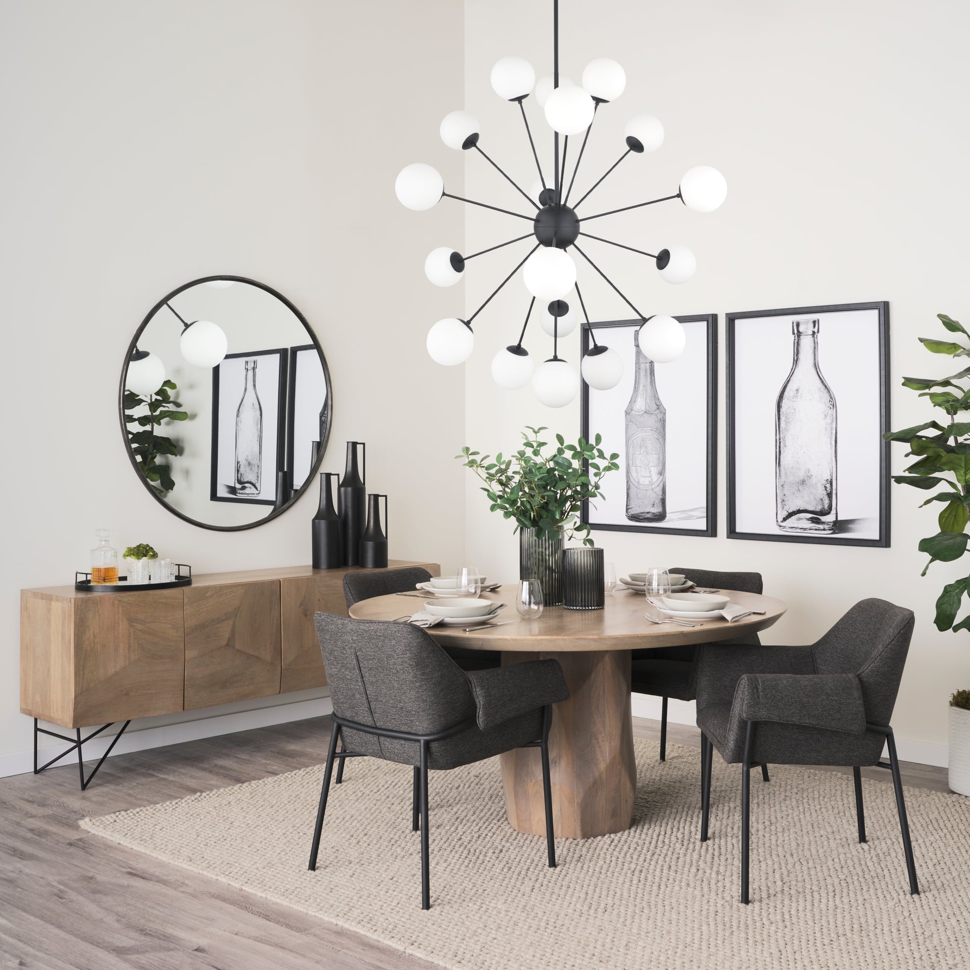 Barbara Matte Black Metal w/ Frosted Glass Globes 18 - Light Chandelier - Central Designs
