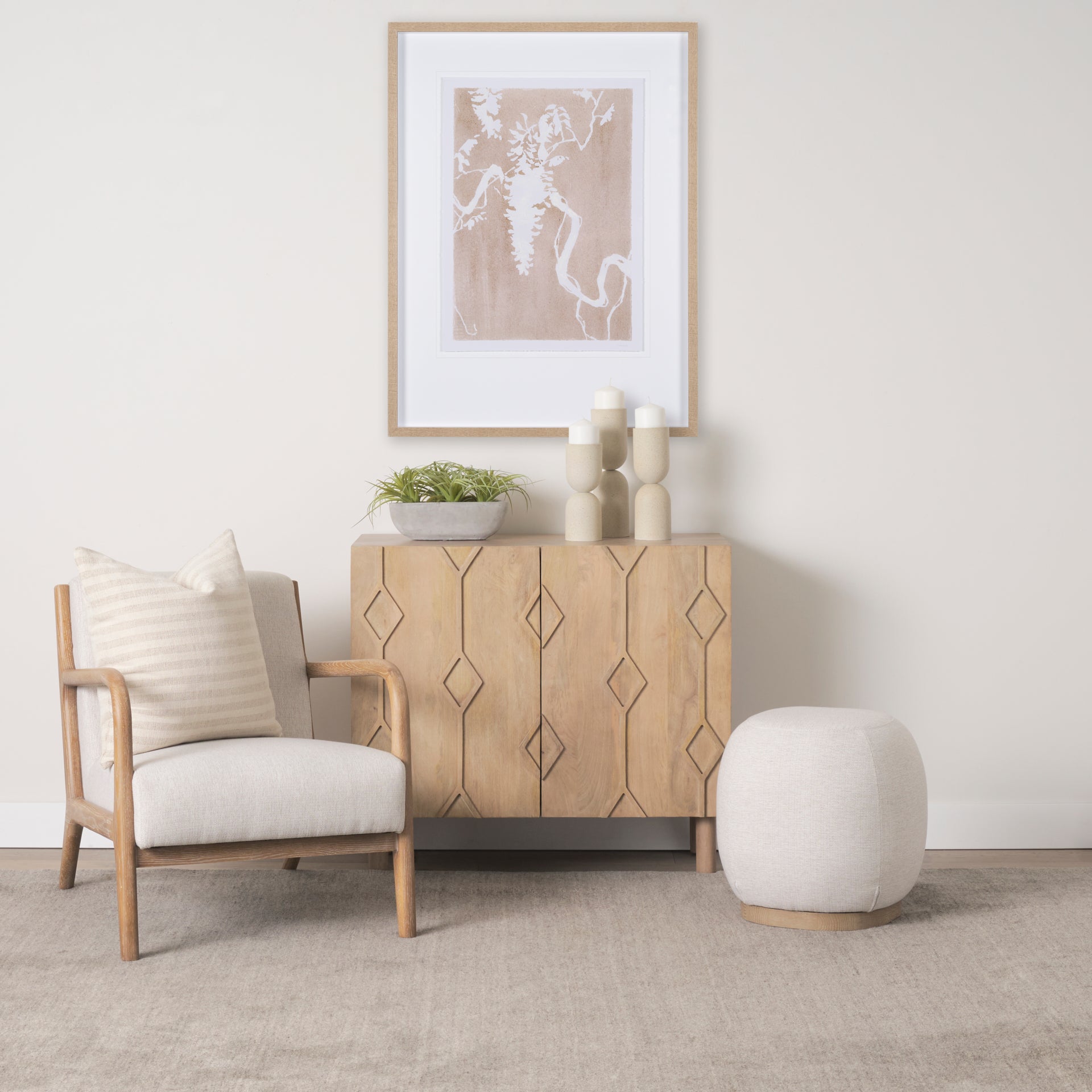 Heera Light Brown Diamond Motif w/ Shelf Accent Cabinet - Central Designs
