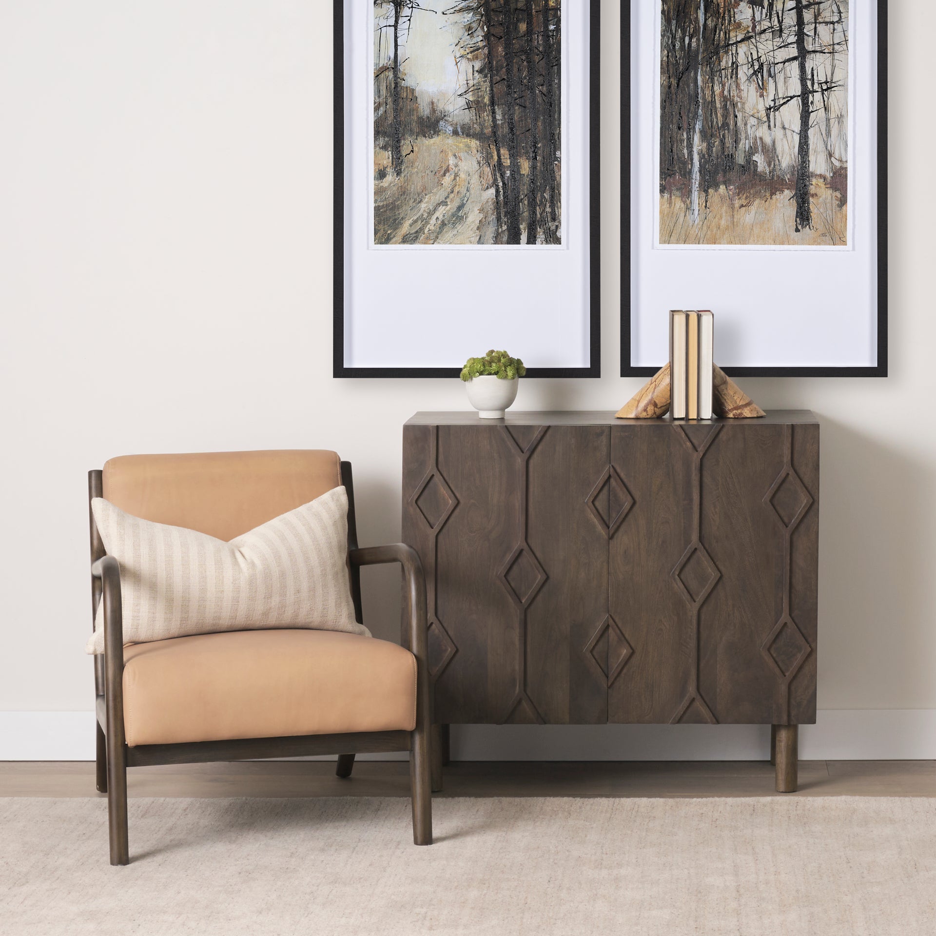 Heera Dark Brown Diamond Motif w/ Shelf Accent Cabinet - Central Designs