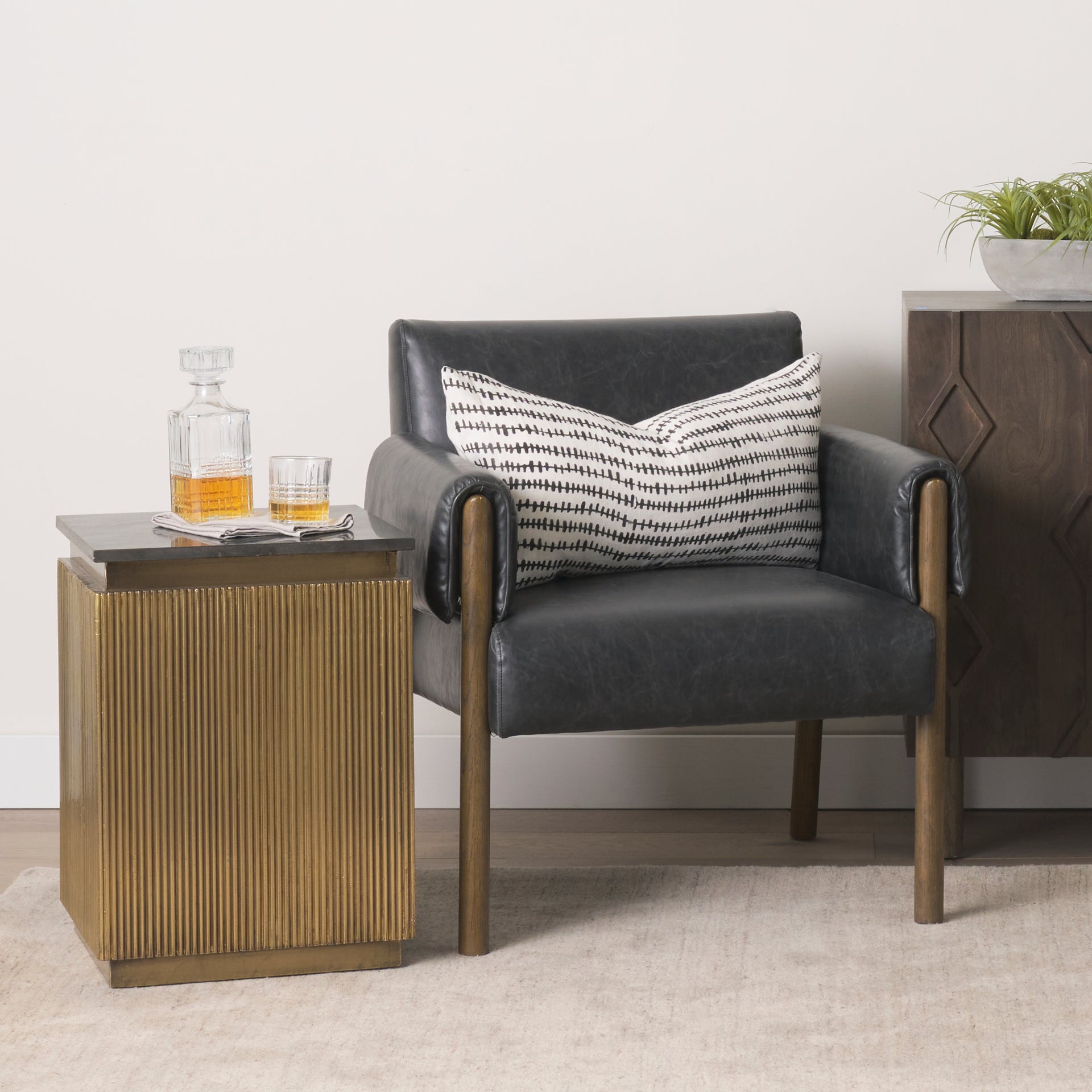 Satima Black Marble w/ Gold Metal Square Fluted Accent Table - Central Designs