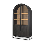 Sloan 80.5H Black Wood W/Black Metal Frame Arched Cabinet - Central Designs