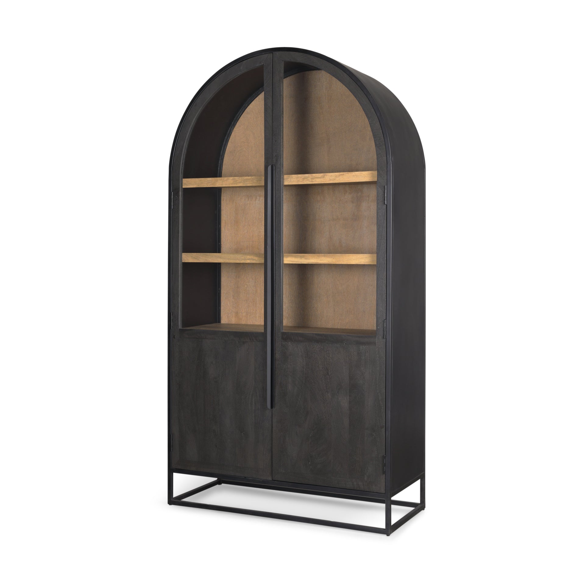 Sloan 80.5H Black Wood W/Black Metal Frame Arched Cabinet - Central Designs