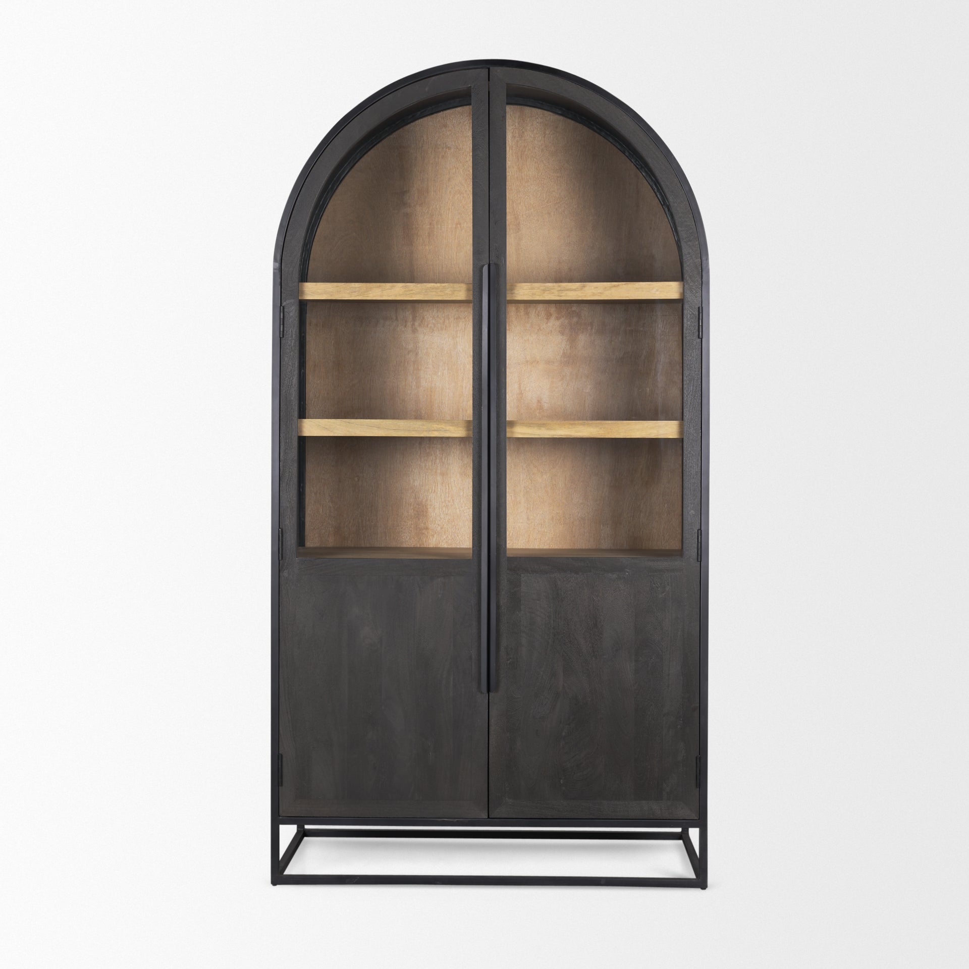 Sloan 80.5H Black Wood W/Black Metal Frame Arched Cabinet - Central Designs