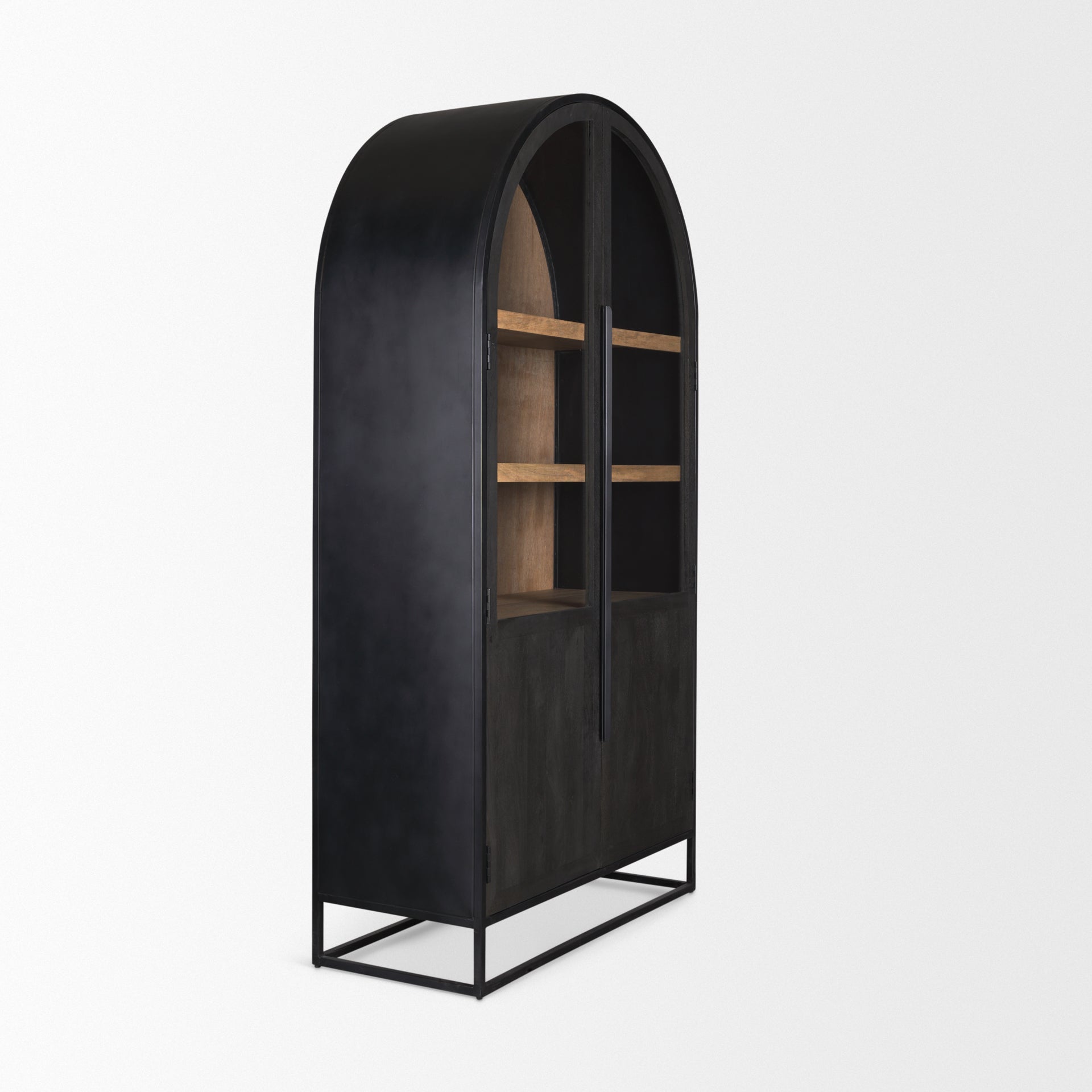 Sloan 80.5H Black Wood W/Black Metal Frame Arched Cabinet - Central Designs