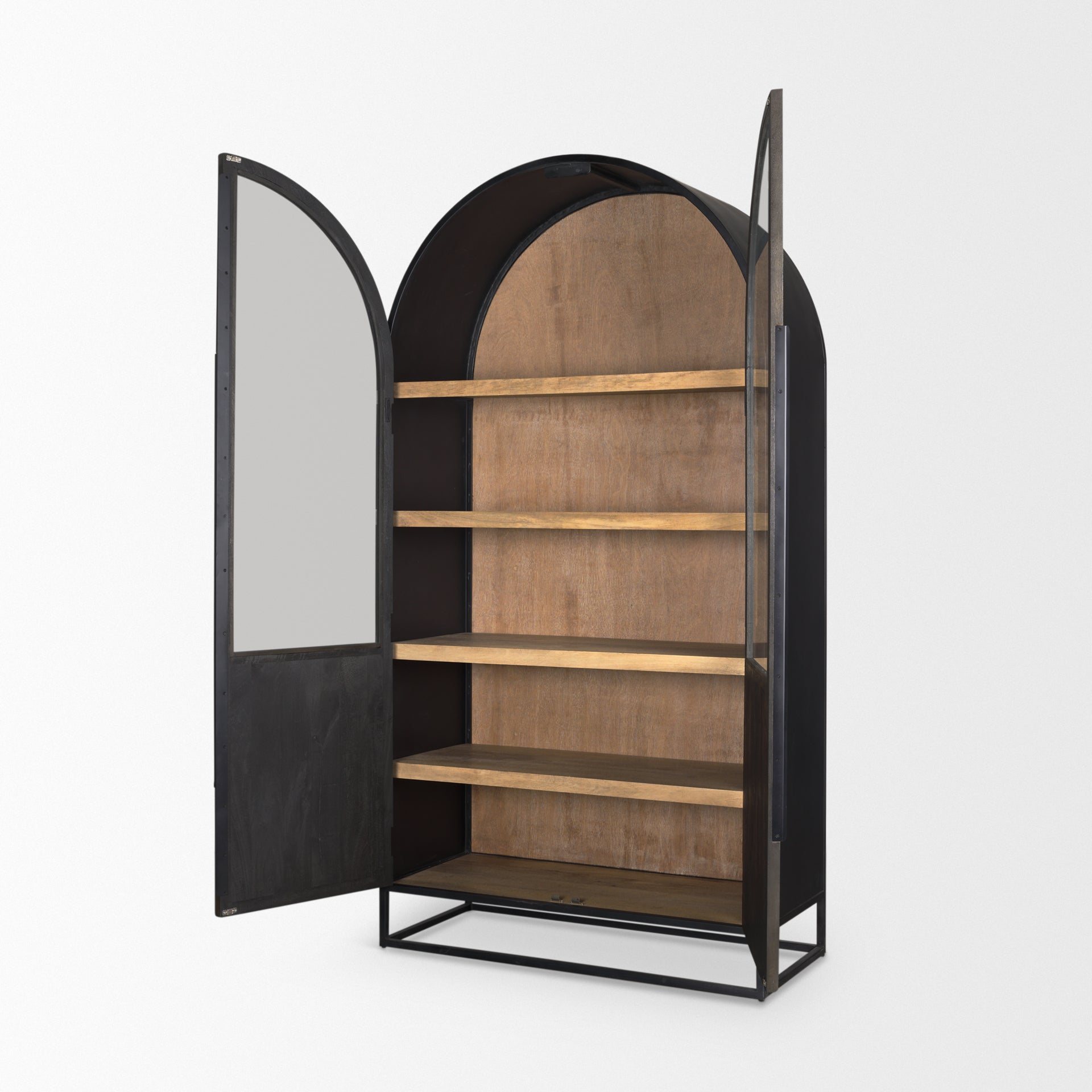 Sloan 80.5H Black Wood W/Black Metal Frame Arched Cabinet - Central Designs