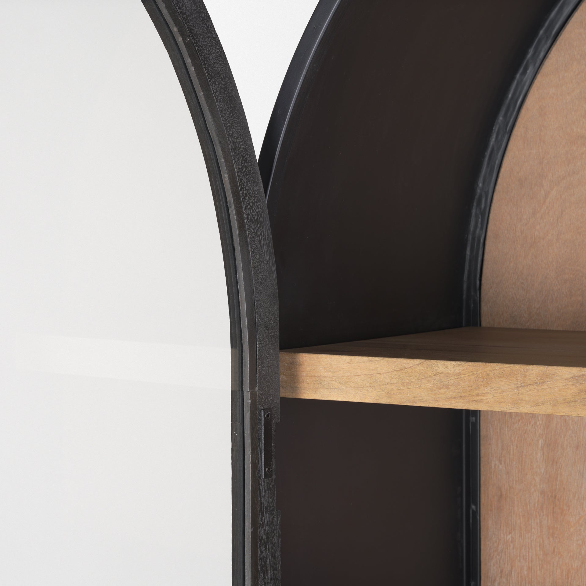 Sloan 80.5H Black Wood W/Black Metal Frame Arched Cabinet - Central Designs