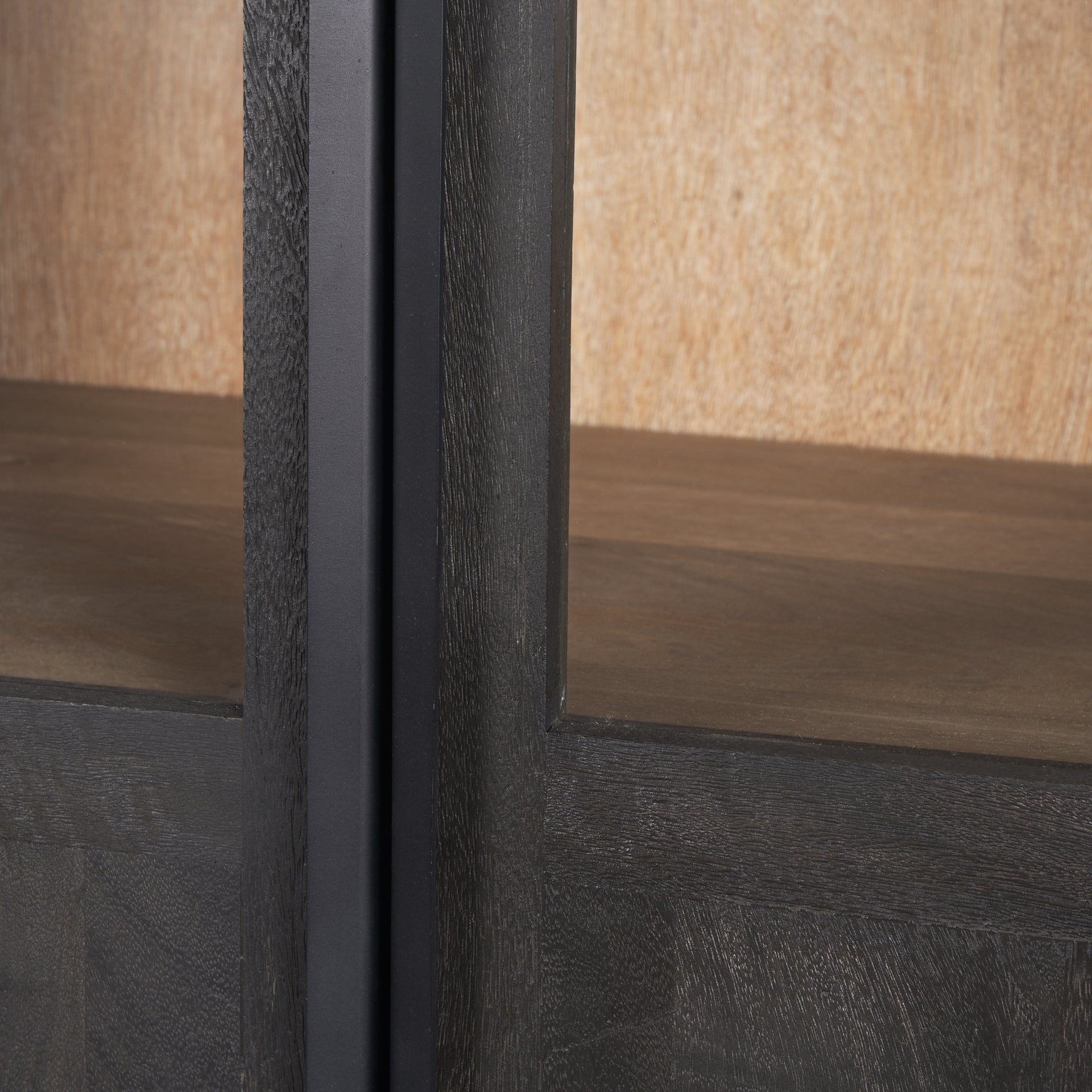 Sloan 80.5H Black Wood W/Black Metal Frame Arched Cabinet - Central Designs