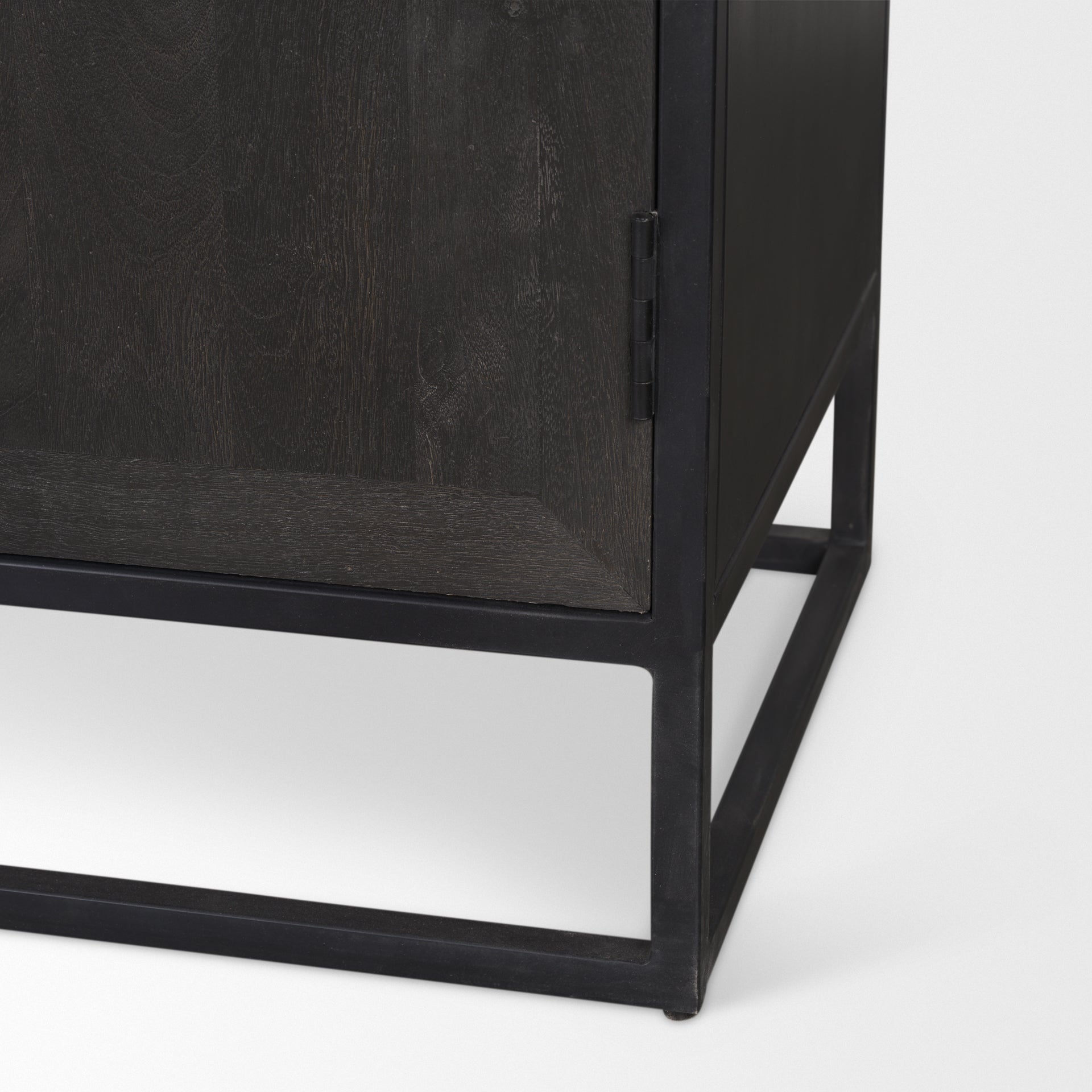 Sloan 80.5H Black Wood W/Black Metal Frame Arched Cabinet - Central Designs