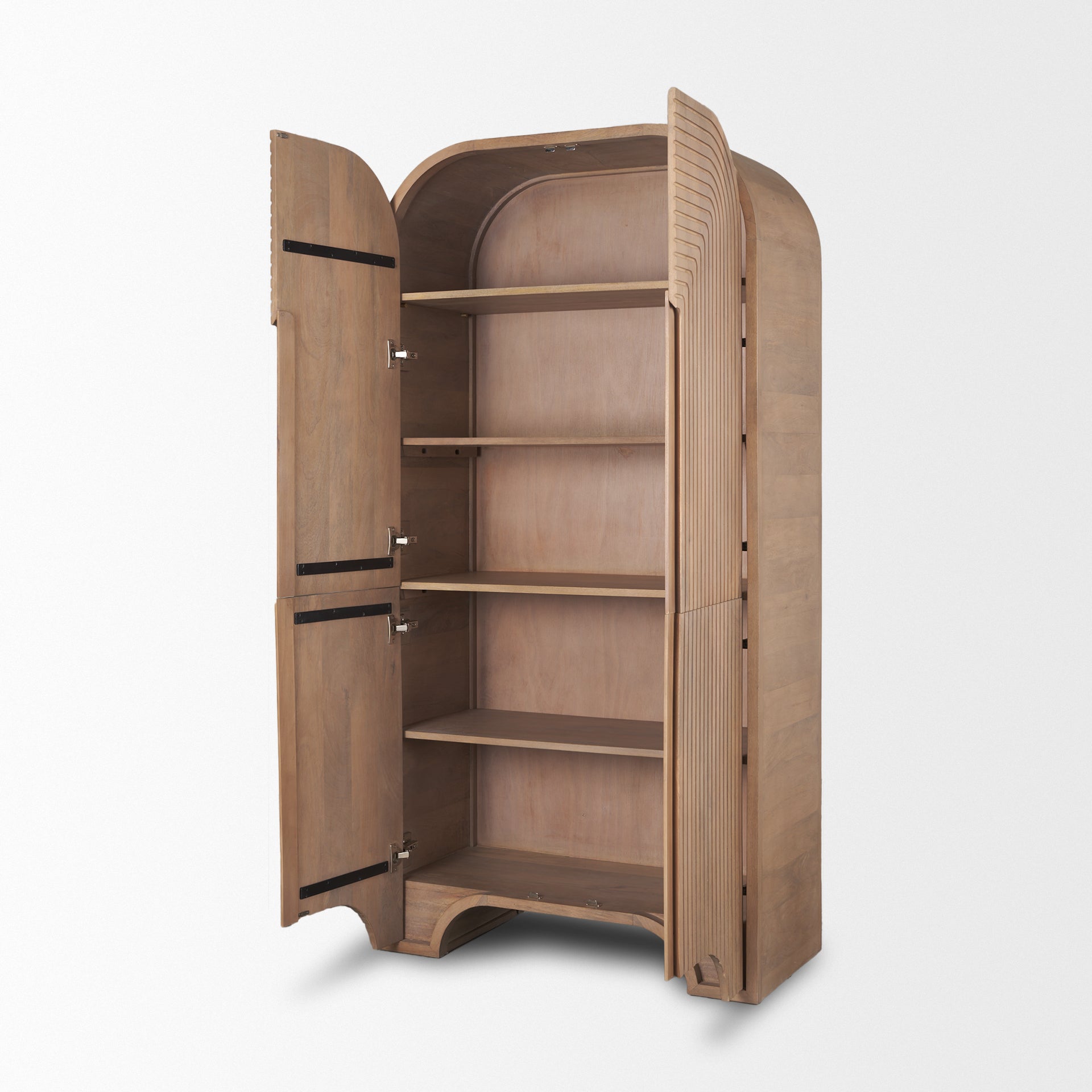 Sorina Reverse Fluted Light Brown Wood Curio Cabinet - Central Designs