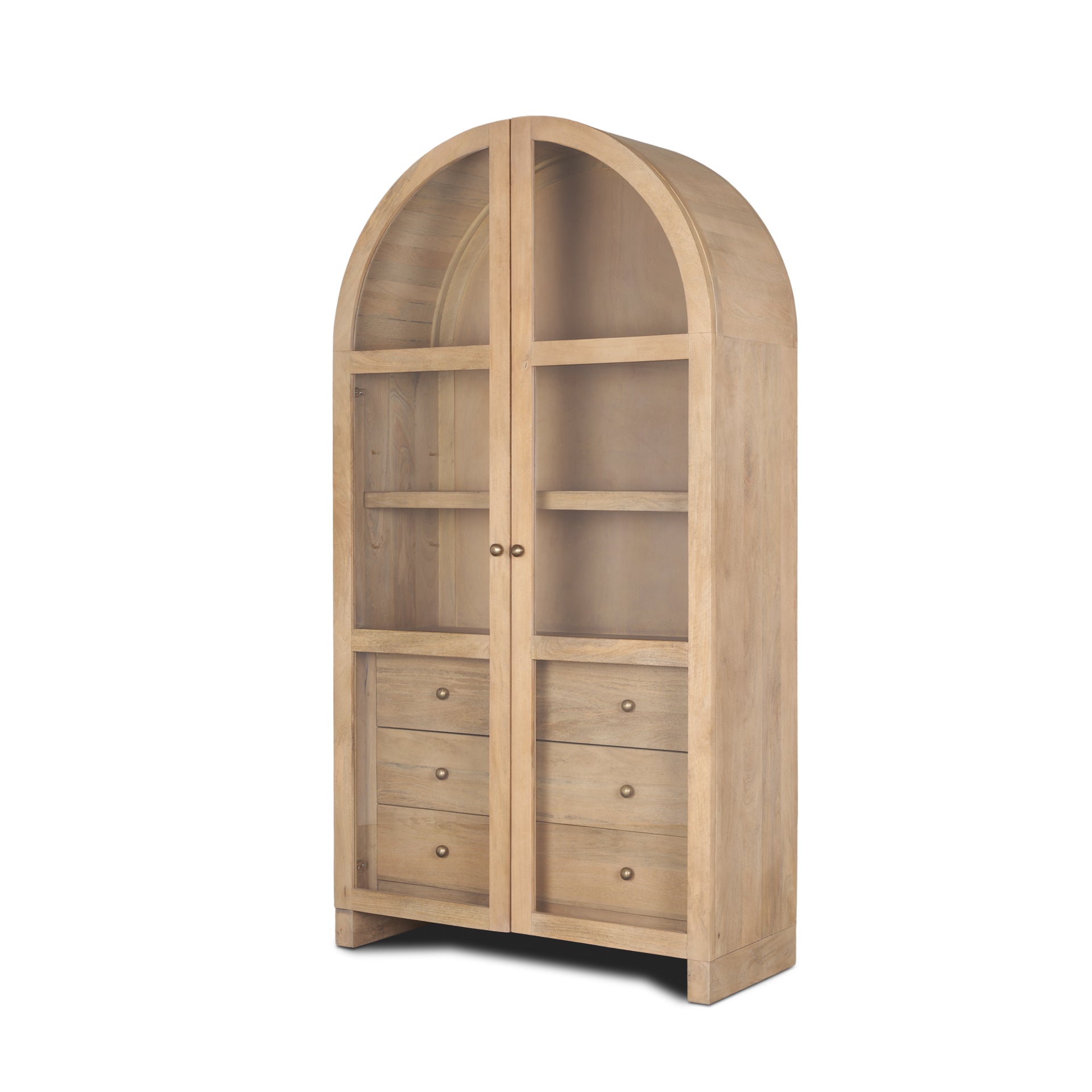 Suri Light Brown Wood W/Glass Doors Arched Curio Cabinet - Central Designs