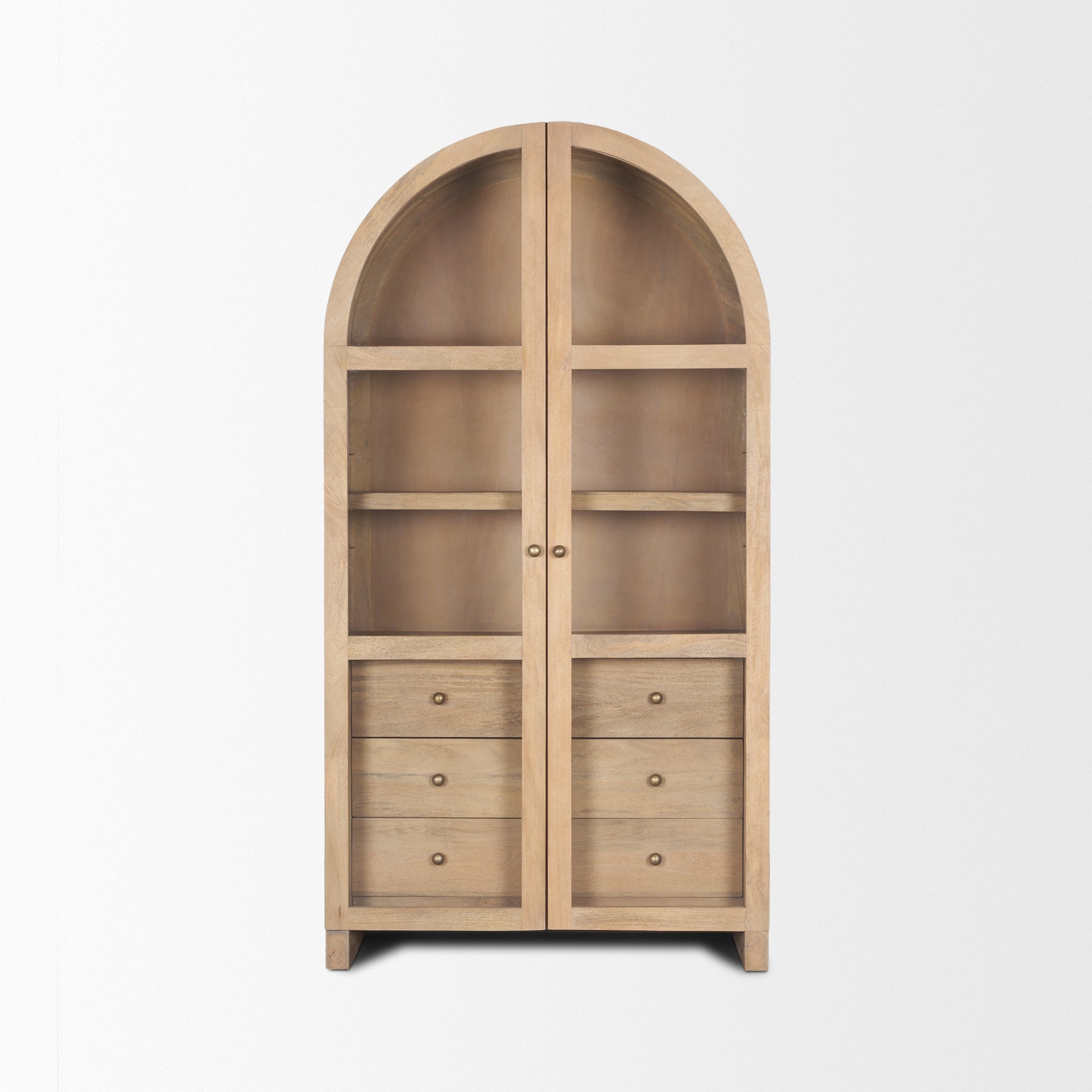 Suri Light Brown Wood W/Glass Doors Arched Curio Cabinet - Central Designs