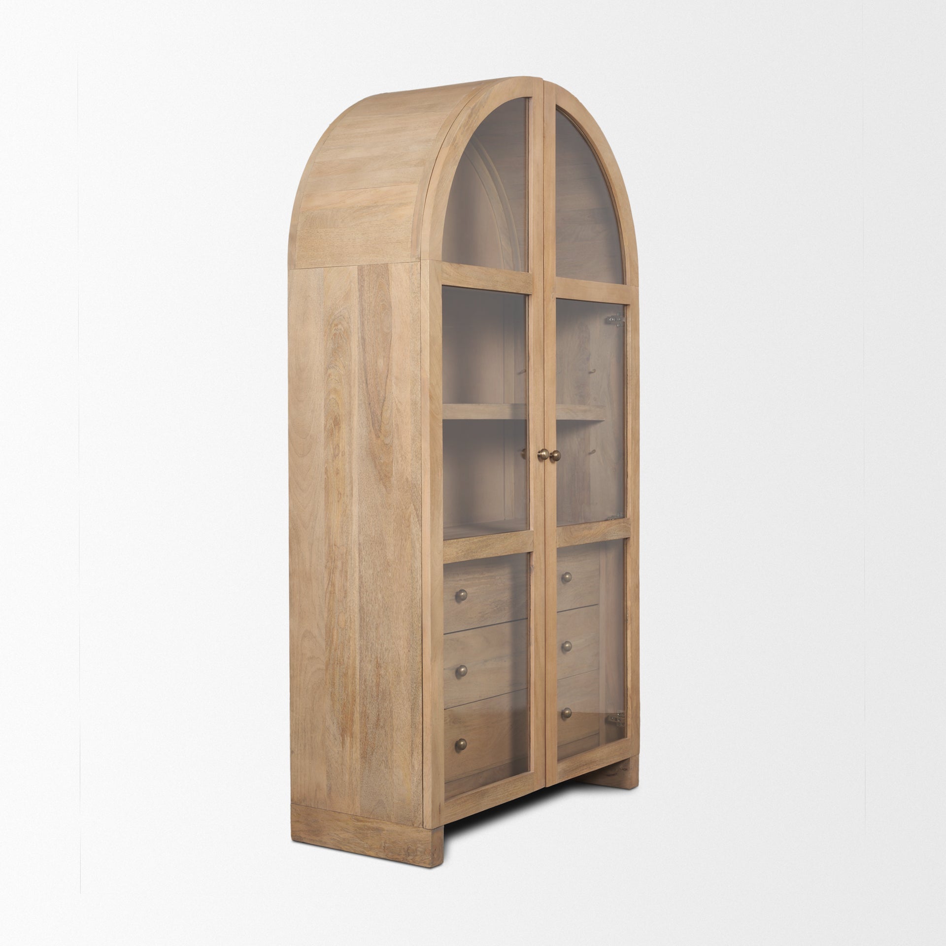 Suri Light Brown Wood W/Glass Doors Arched Curio Cabinet - Central Designs