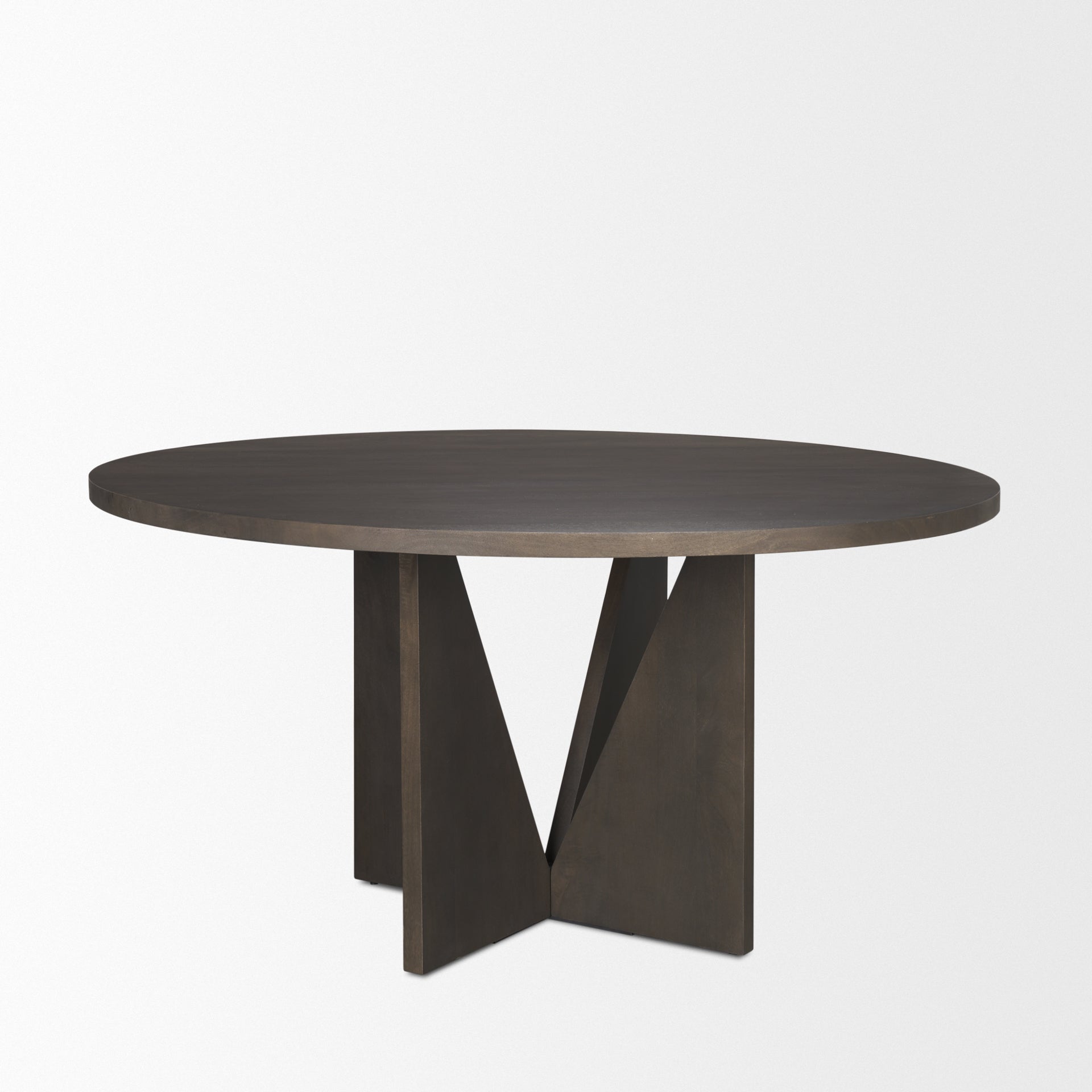 Tarro 60" Round Textured Espresso Wood w/ Geometrical Base Dining Table - Central Designs