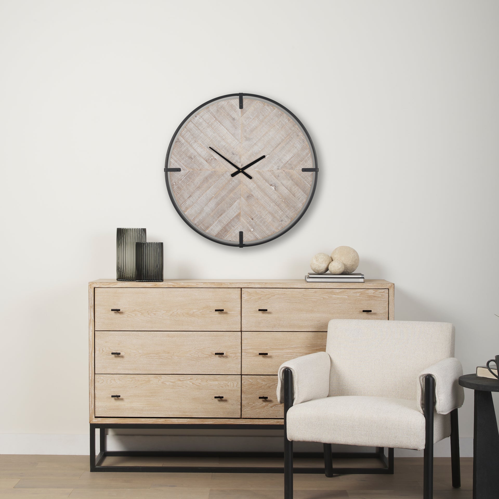 Rani Matte Black Metal w/ Wood Wall Clock - Central Designs