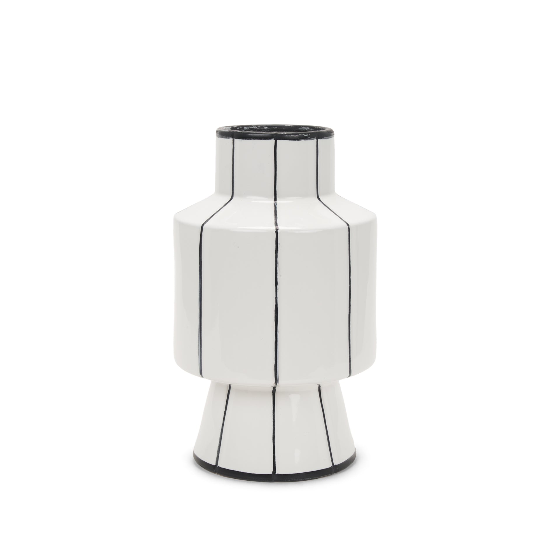 Dinah Small White w/ Black Stripes Ceramic Vase - Central Designs