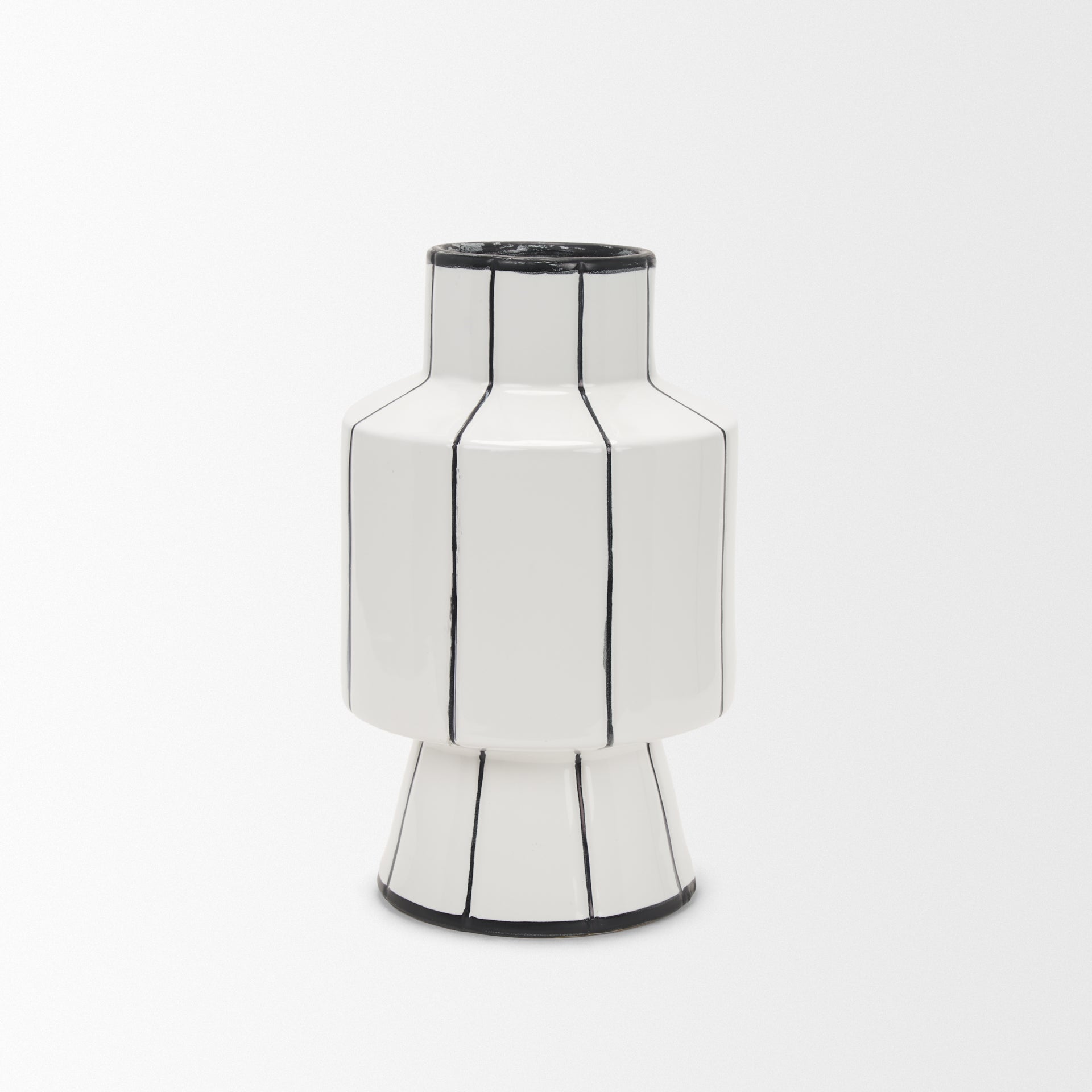 Dinah Small White w/ Black Stripes Ceramic Vase - Central Designs