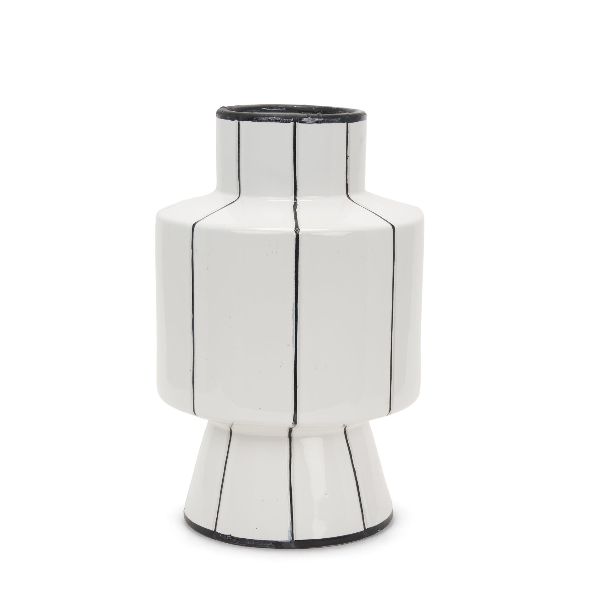 Dinah Large White w/ Black Stripes Ceramic Vase - Central Designs