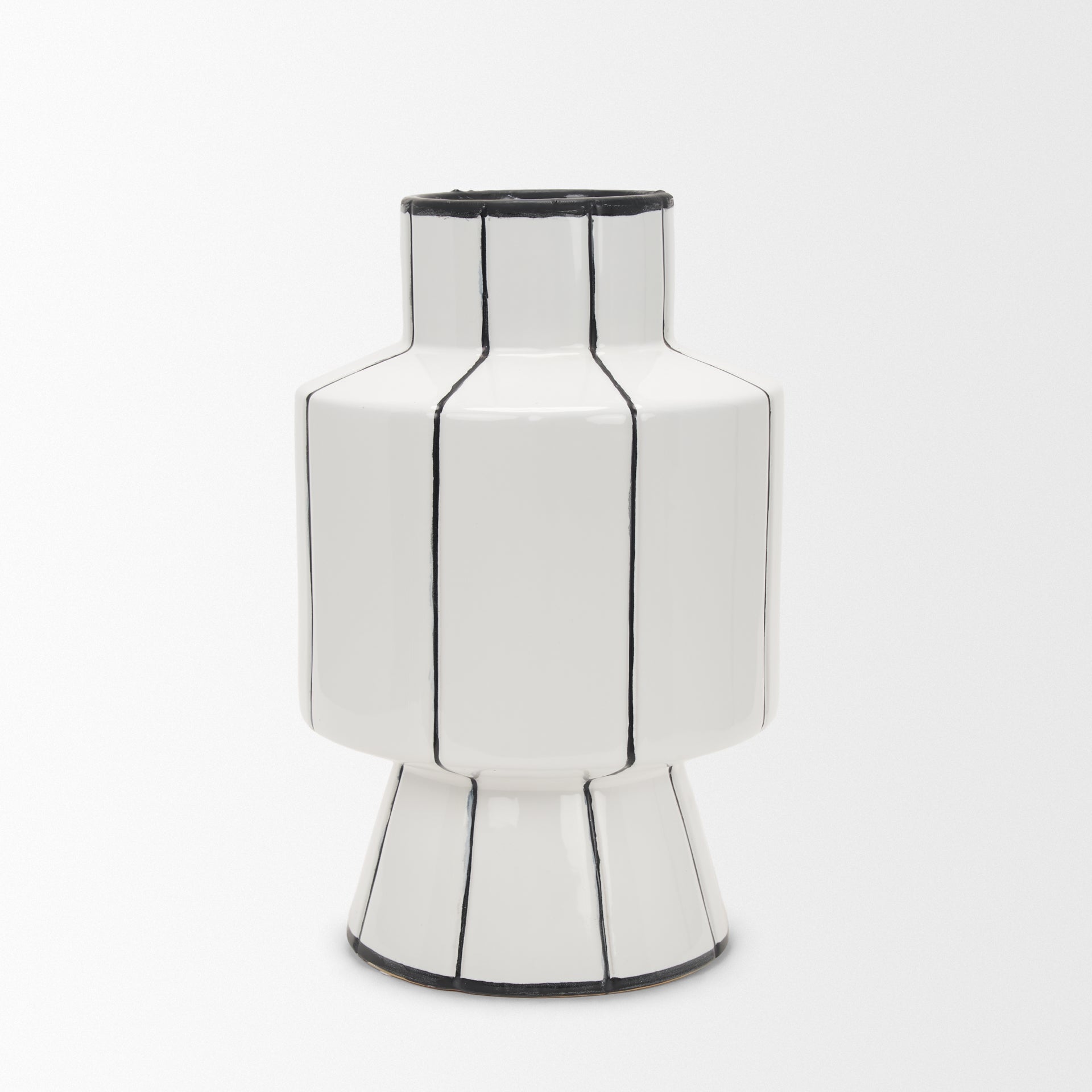Dinah Large White w/ Black Stripes Ceramic Vase - Central Designs