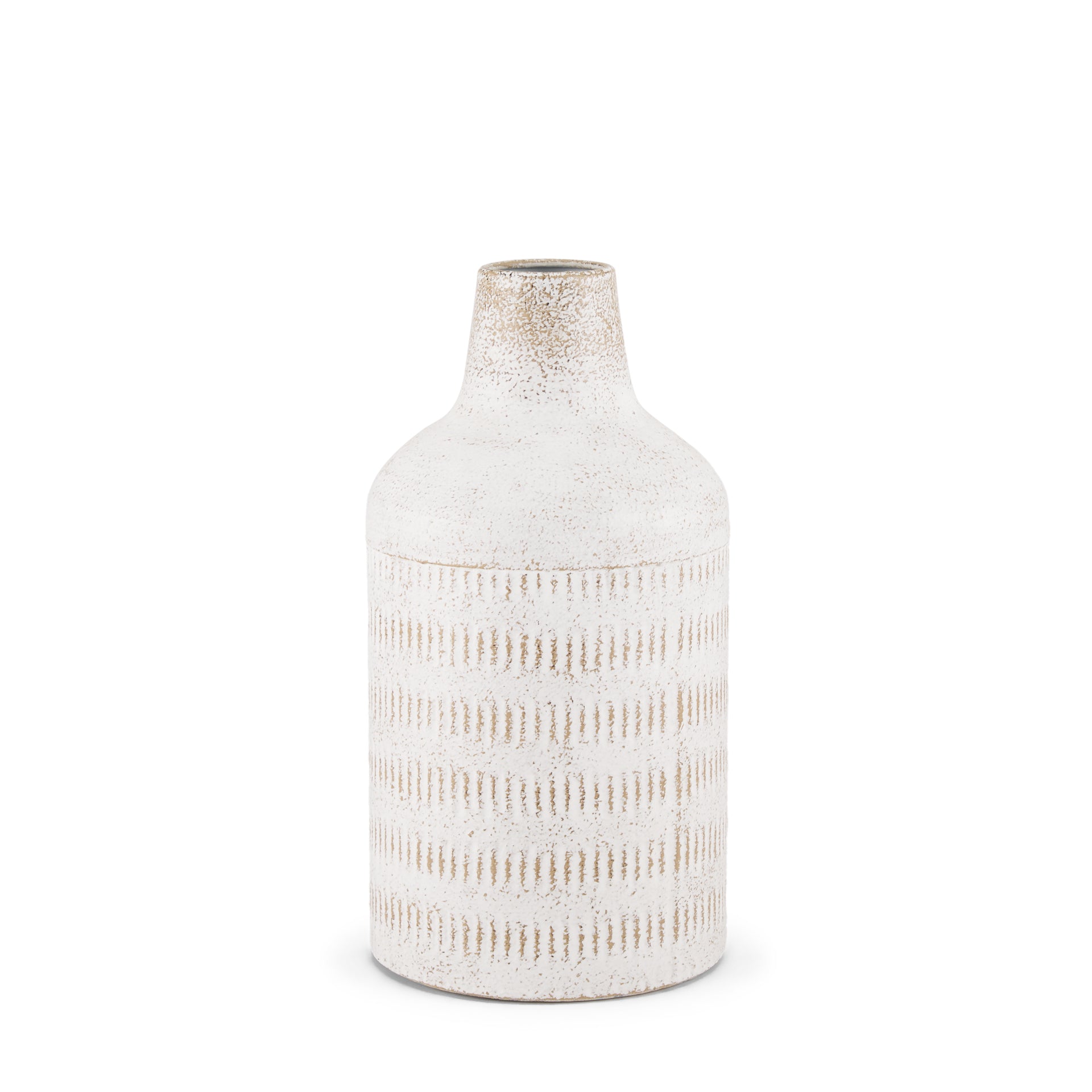 Tisha Small White W/ Terracotta Distressing Metal Vase - Central Designs