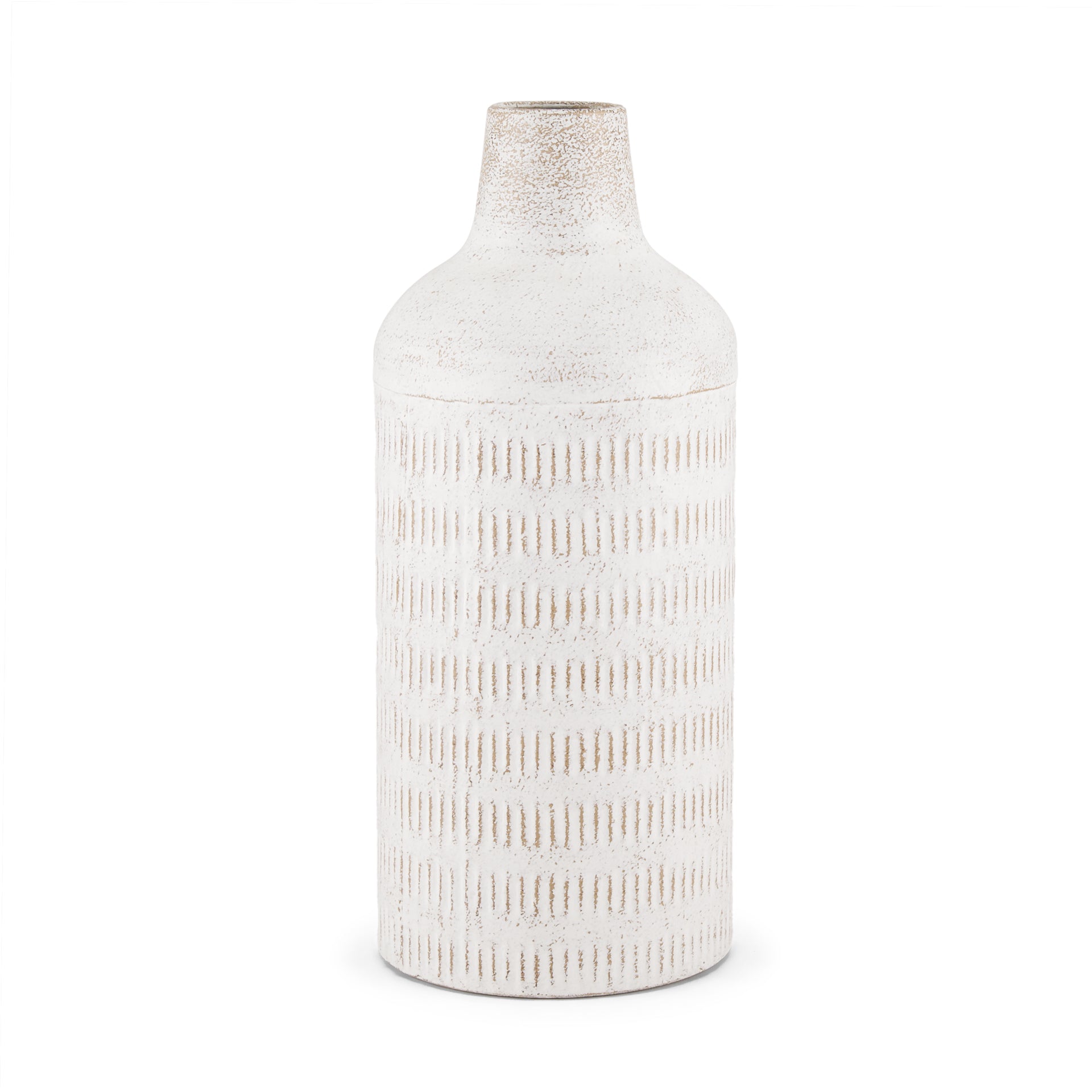 Tisha Large White W/ Terracotta Distressing Metal Vase - Central Designs