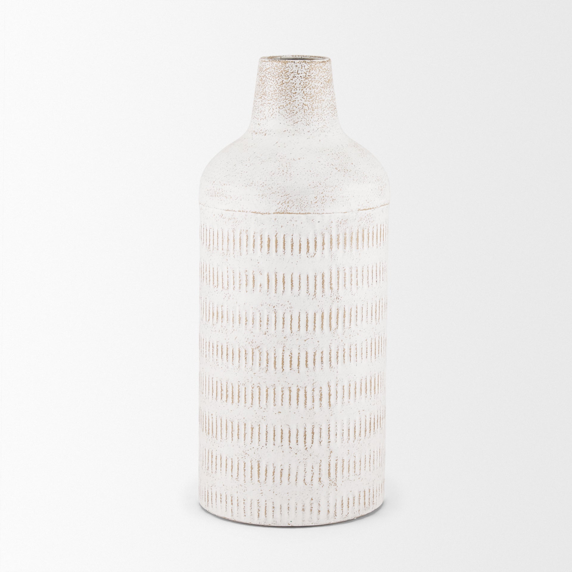 Tisha Large White W/ Terracotta Distressing Metal Vase - Central Designs