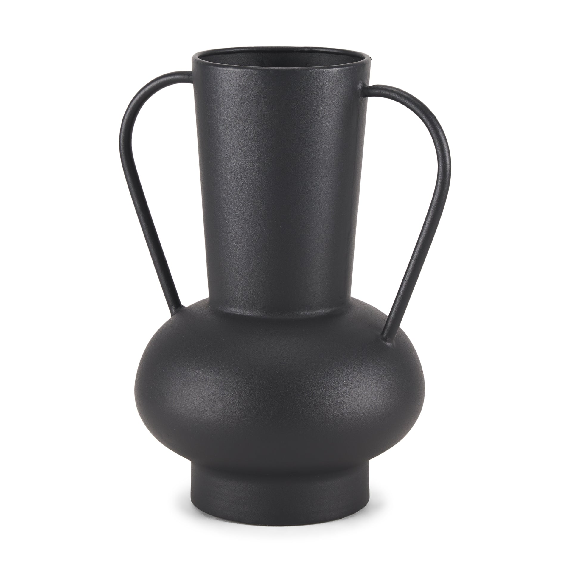 Tasya Large Matte Black w/ Handles Metal Vase - Central Designs