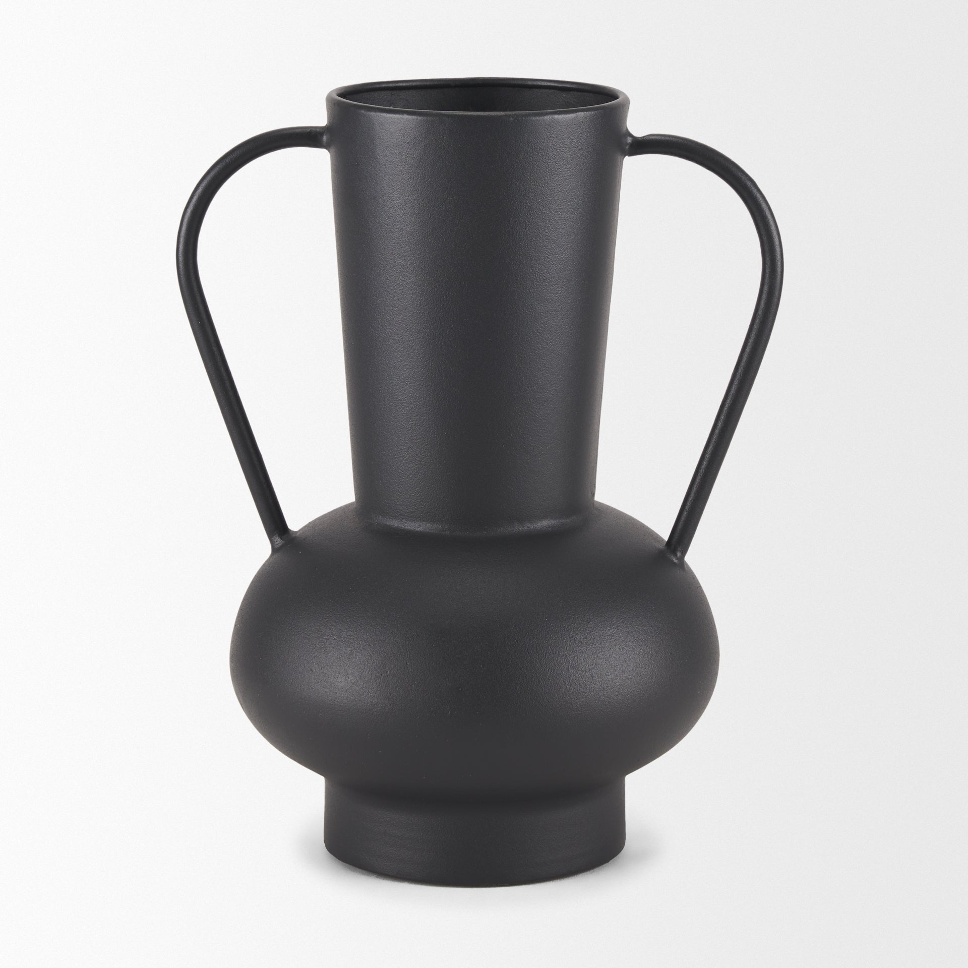 Tasya Large Matte Black w/ Handles Metal Vase - Central Designs