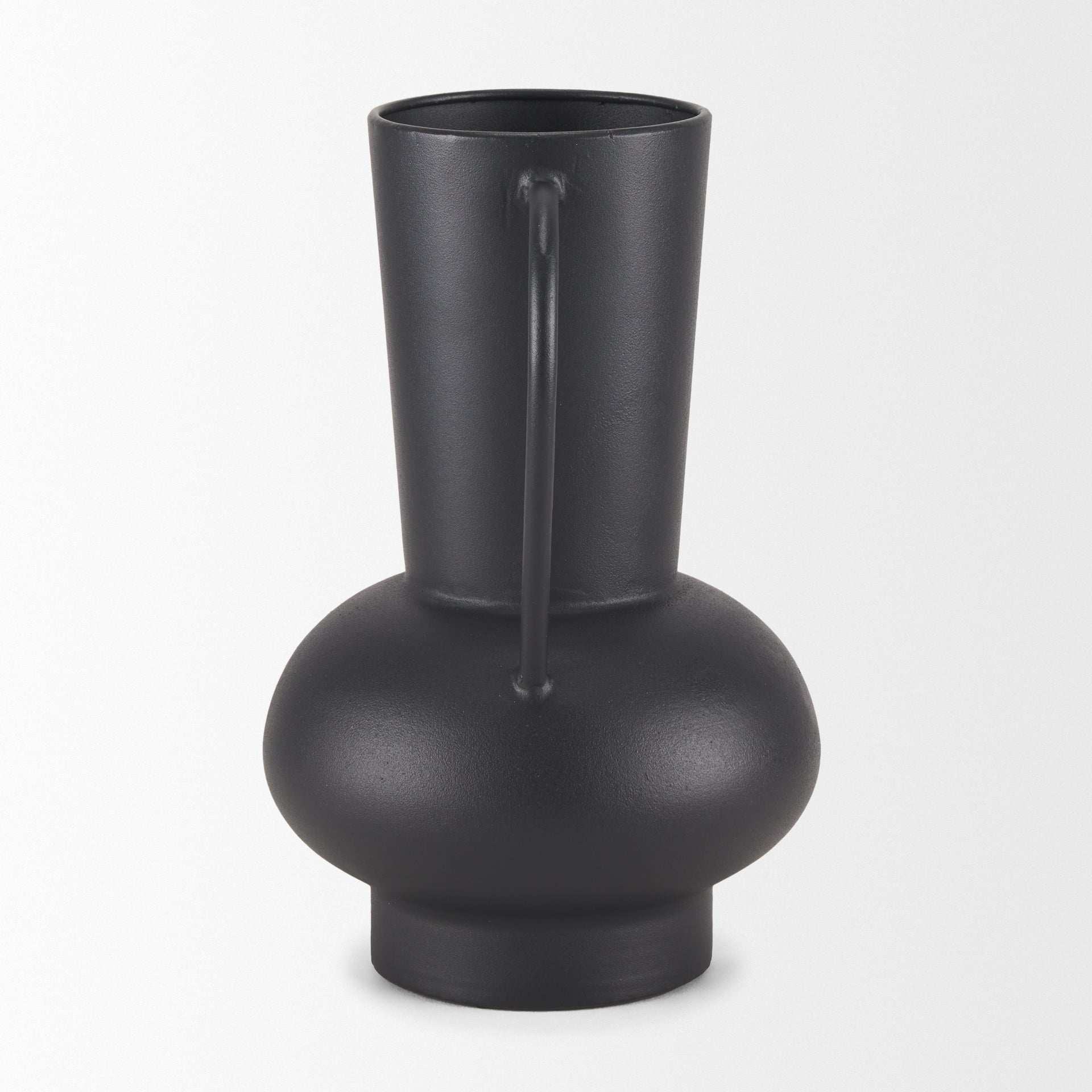 Tasya Large Matte Black w/ Handles Metal Vase - Central Designs
