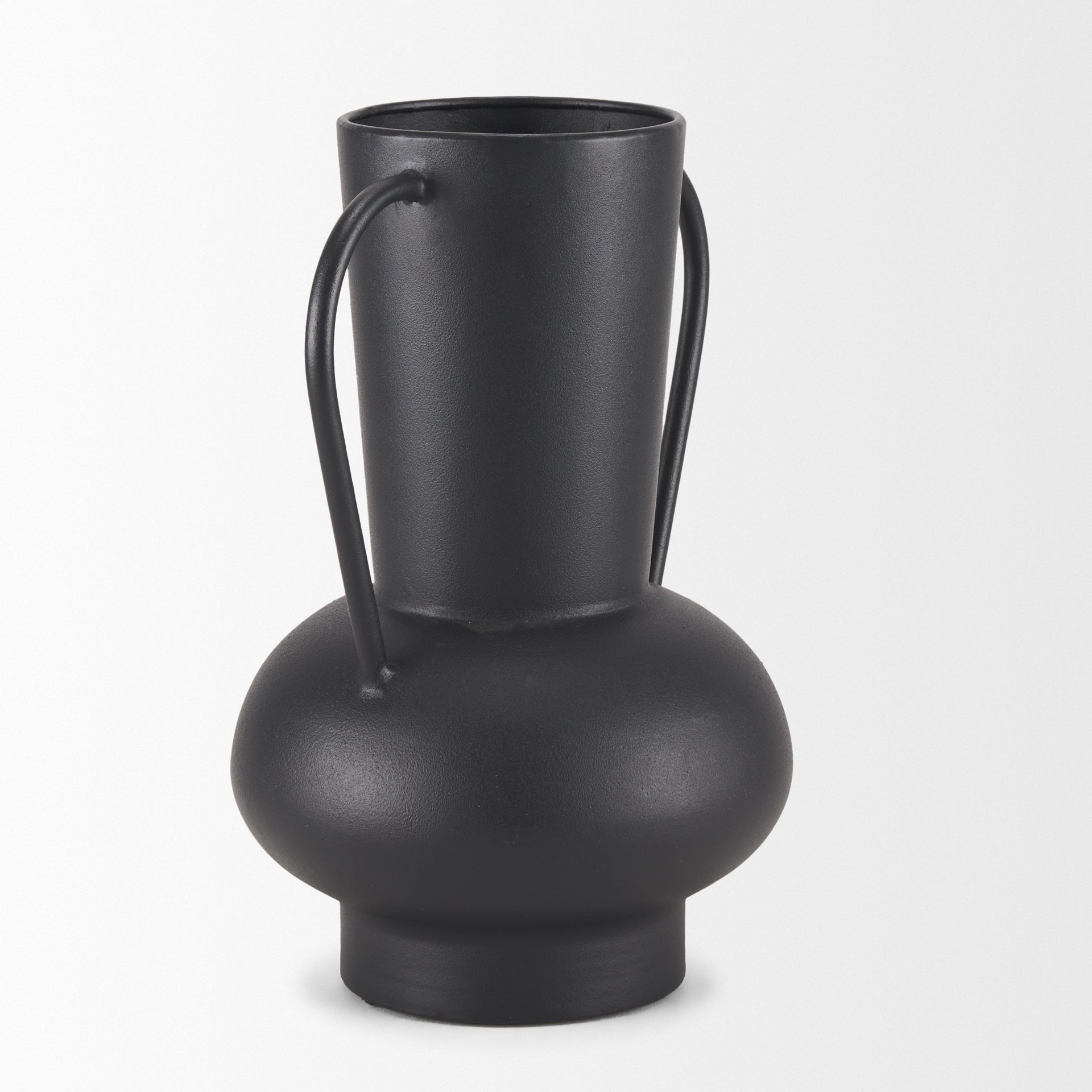 Tasya Large Matte Black w/ Handles Metal Vase - Central Designs