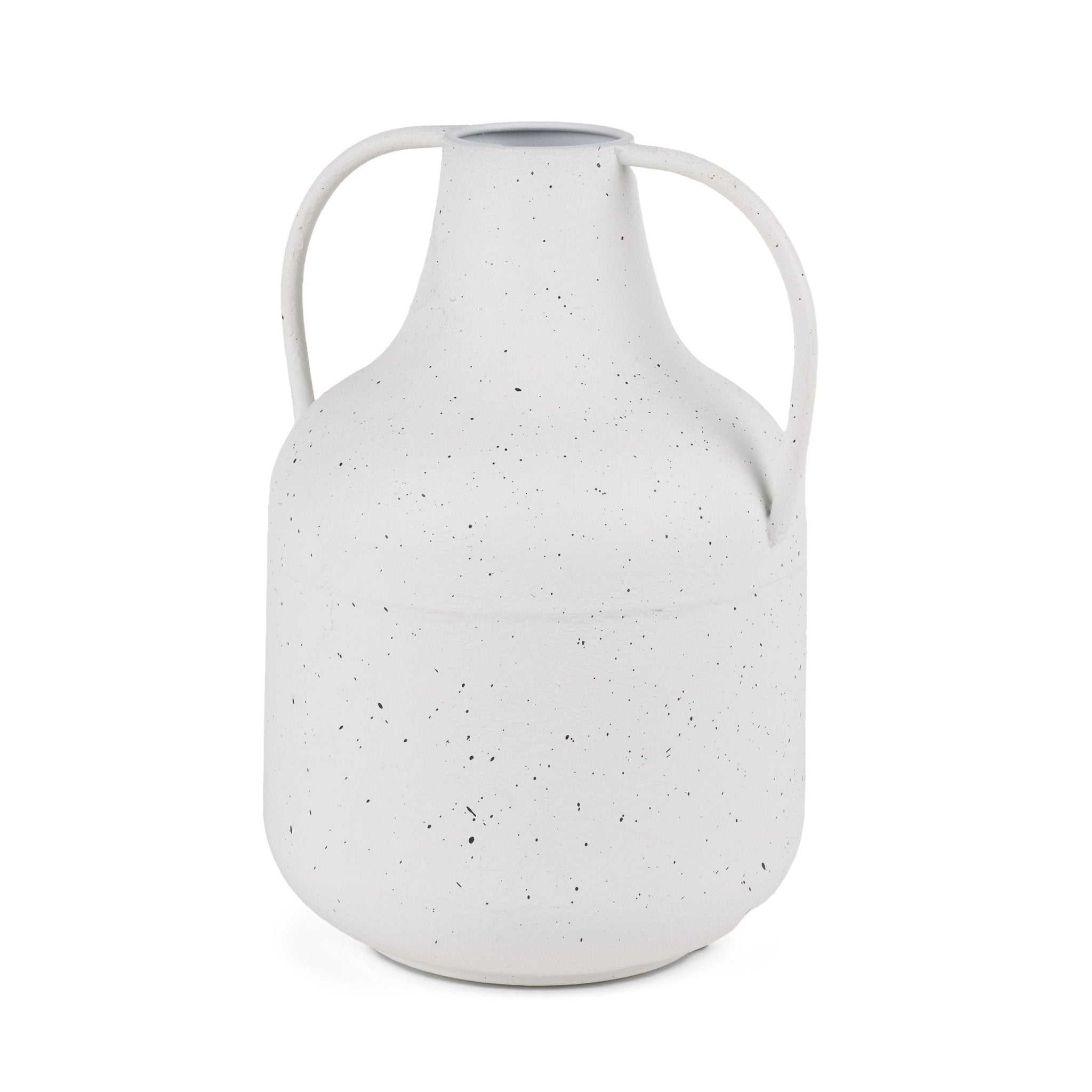 Treva Tall White w/ Black Speckles Metal Vase - Central Designs