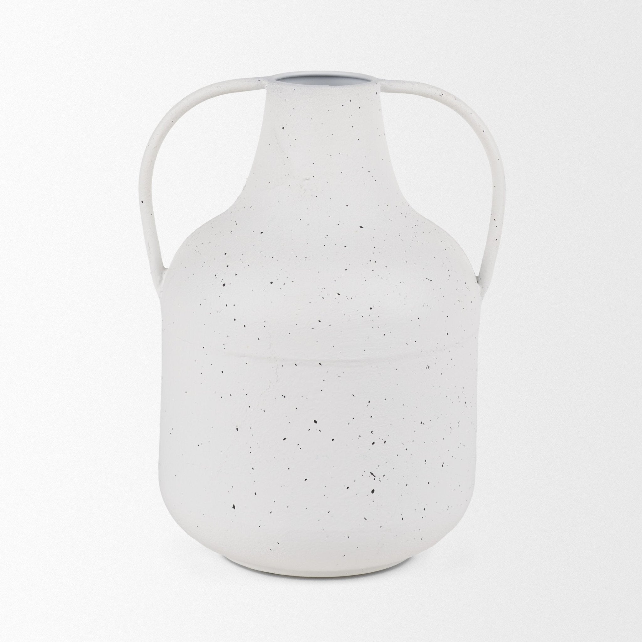 Treva Tall White w/ Black Speckles Metal Vase - Central Designs
