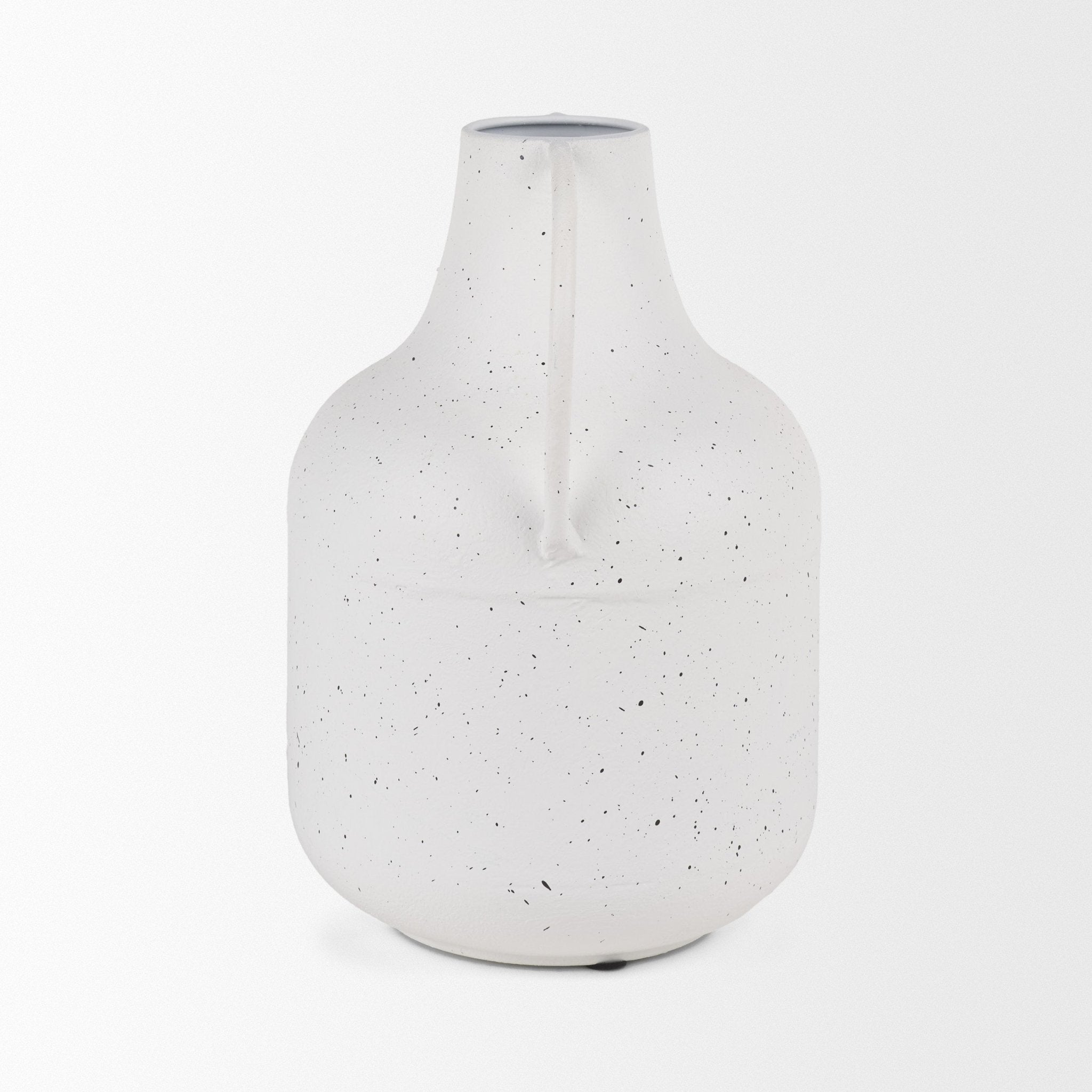 Treva Tall White w/ Black Speckles Metal Vase - Central Designs