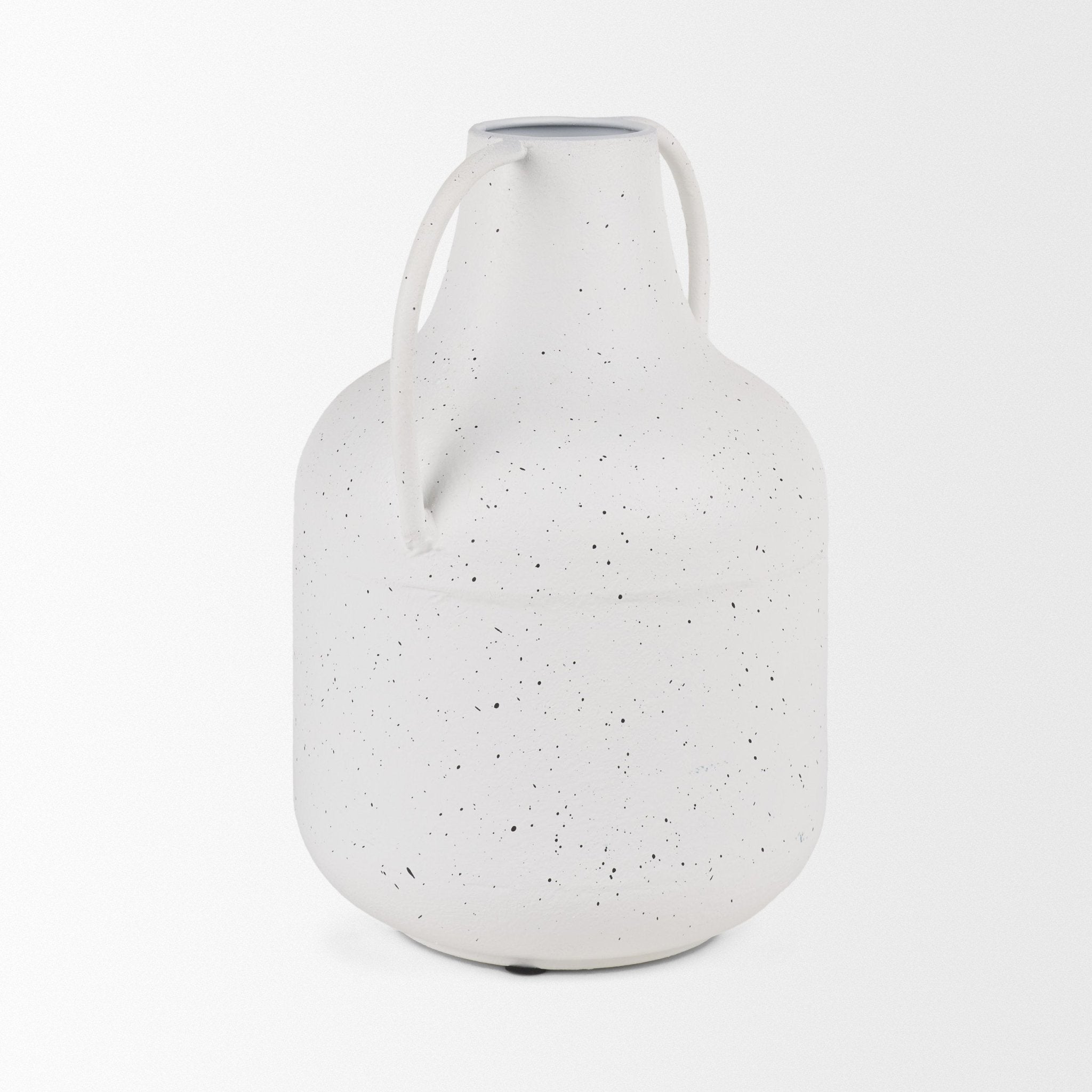 Treva Tall White w/ Black Speckles Metal Vase - Central Designs