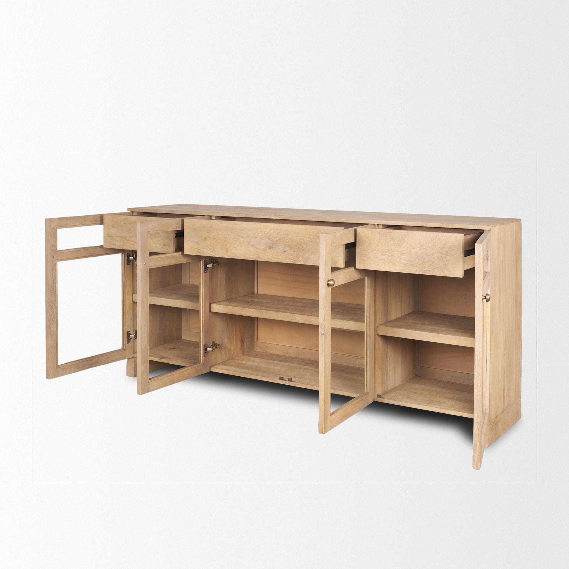 Suri Light Brown Wood w/ Glass Doors Sideboard - Central Designs