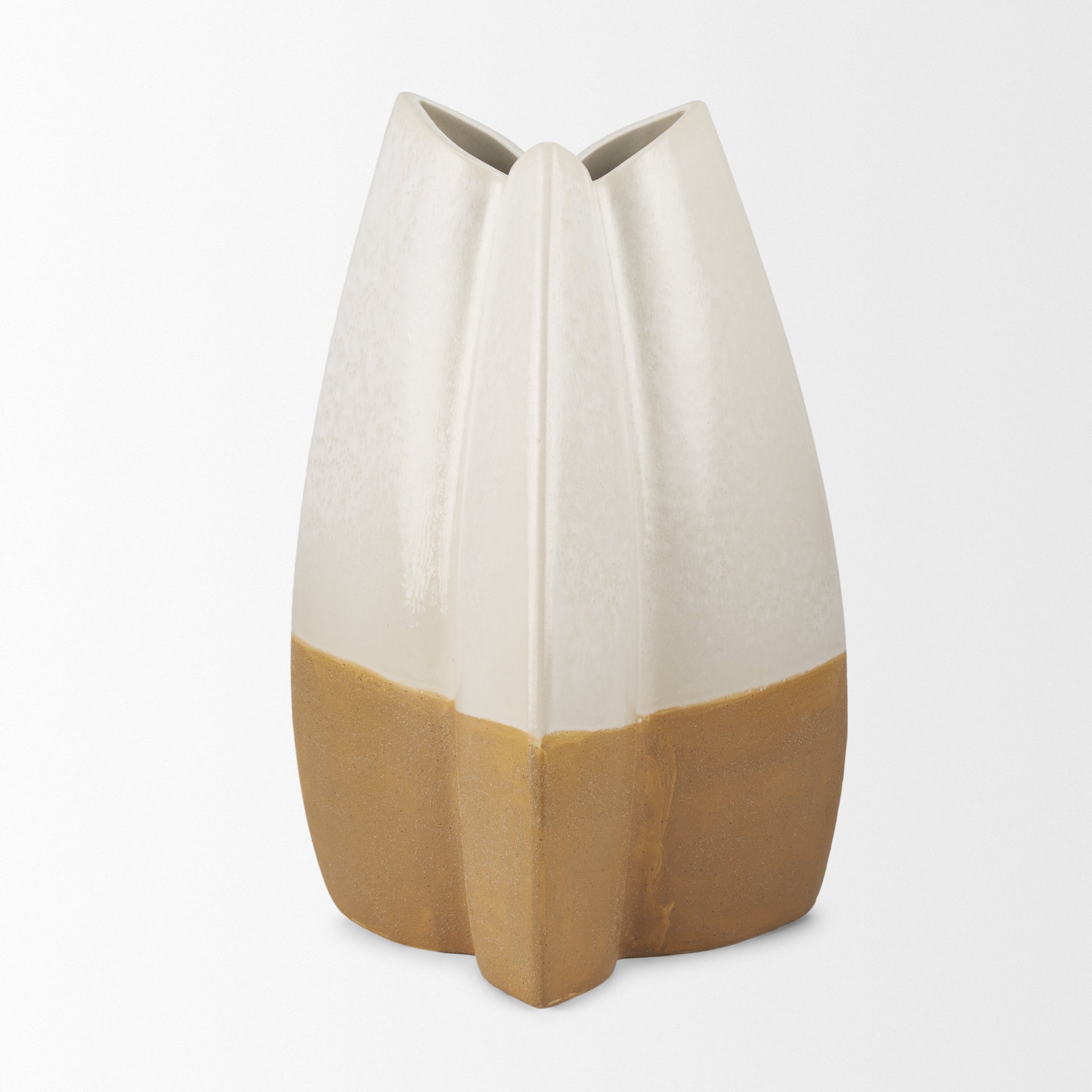 Vania Large Off White w/ Tan Textured Ceramic Vase - Central Designs