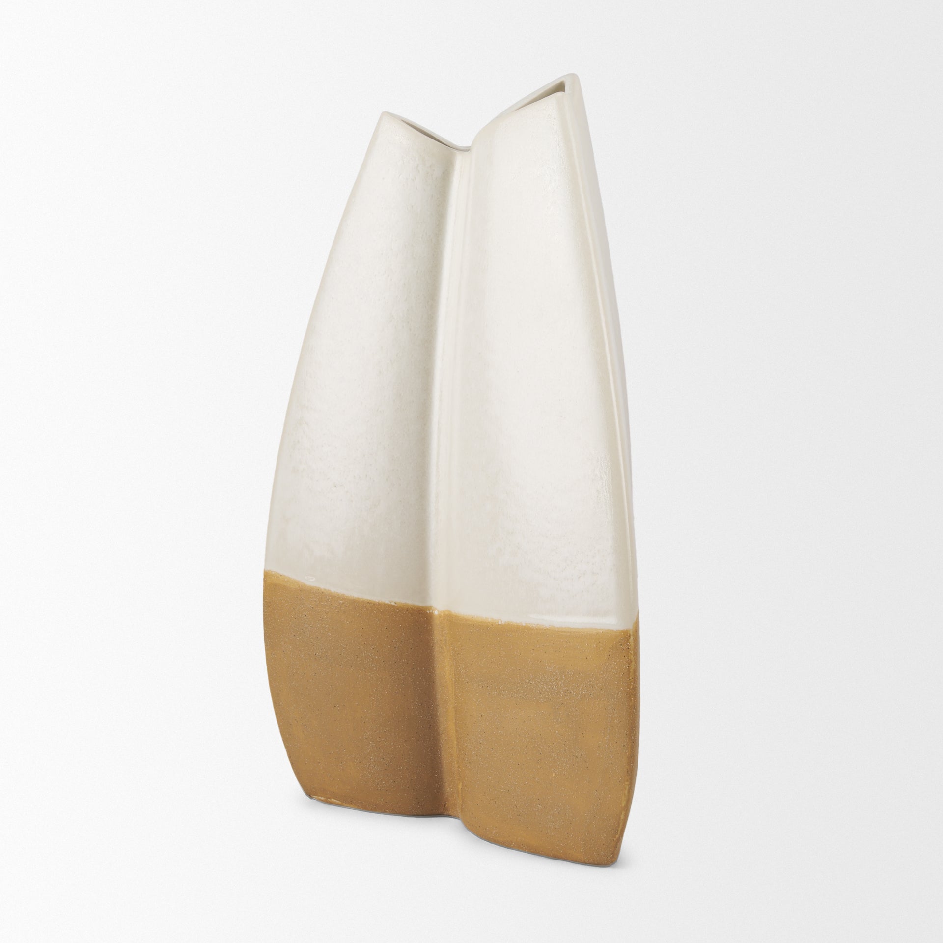 Vania Large Off White w/ Tan Textured Ceramic Vase - Central Designs