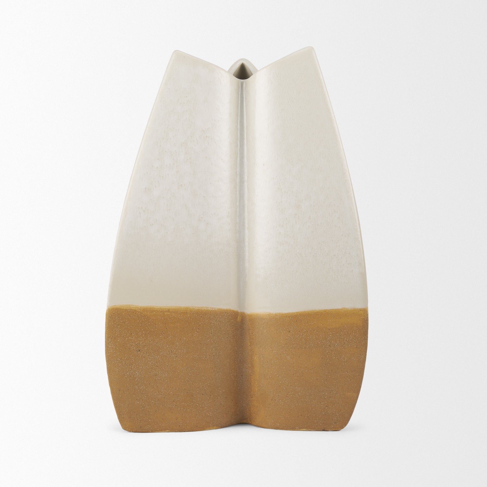 Vania Large Off White w/ Tan Textured Ceramic Vase - Central Designs