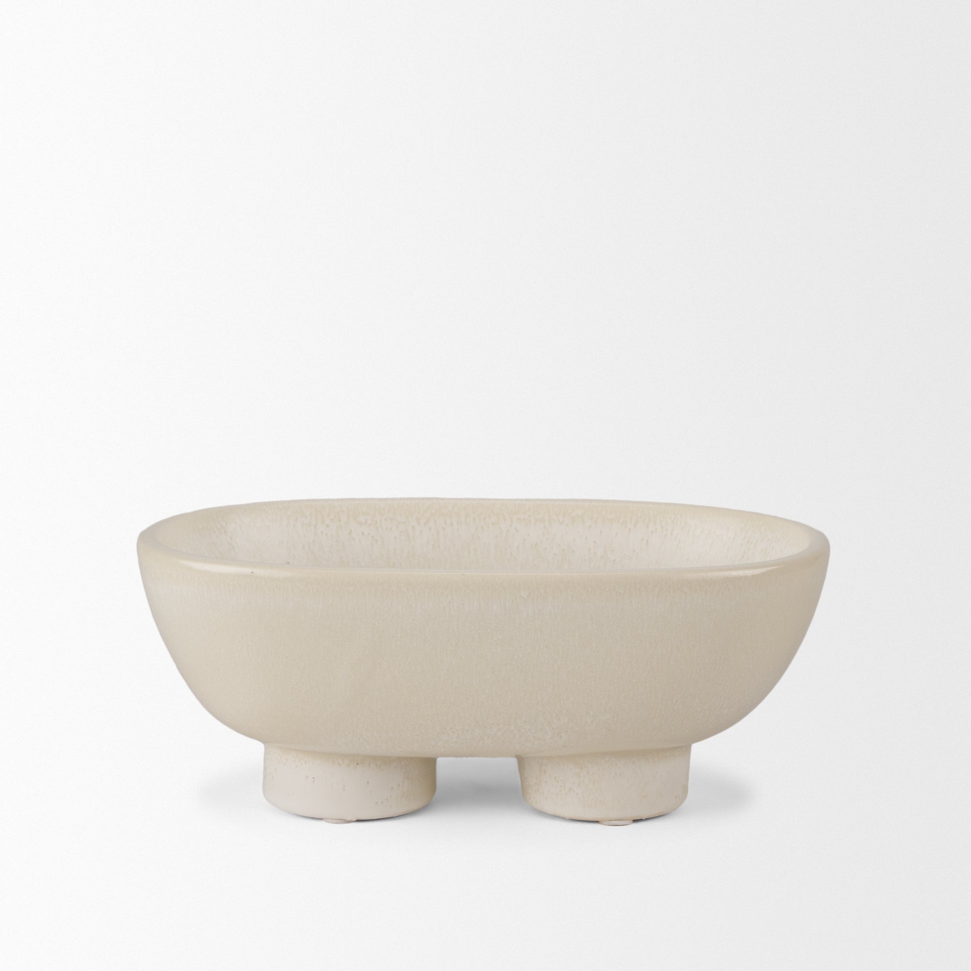 Tyren Cream Glazed Decorative Oblong Ceramic Bowl - Central Designs