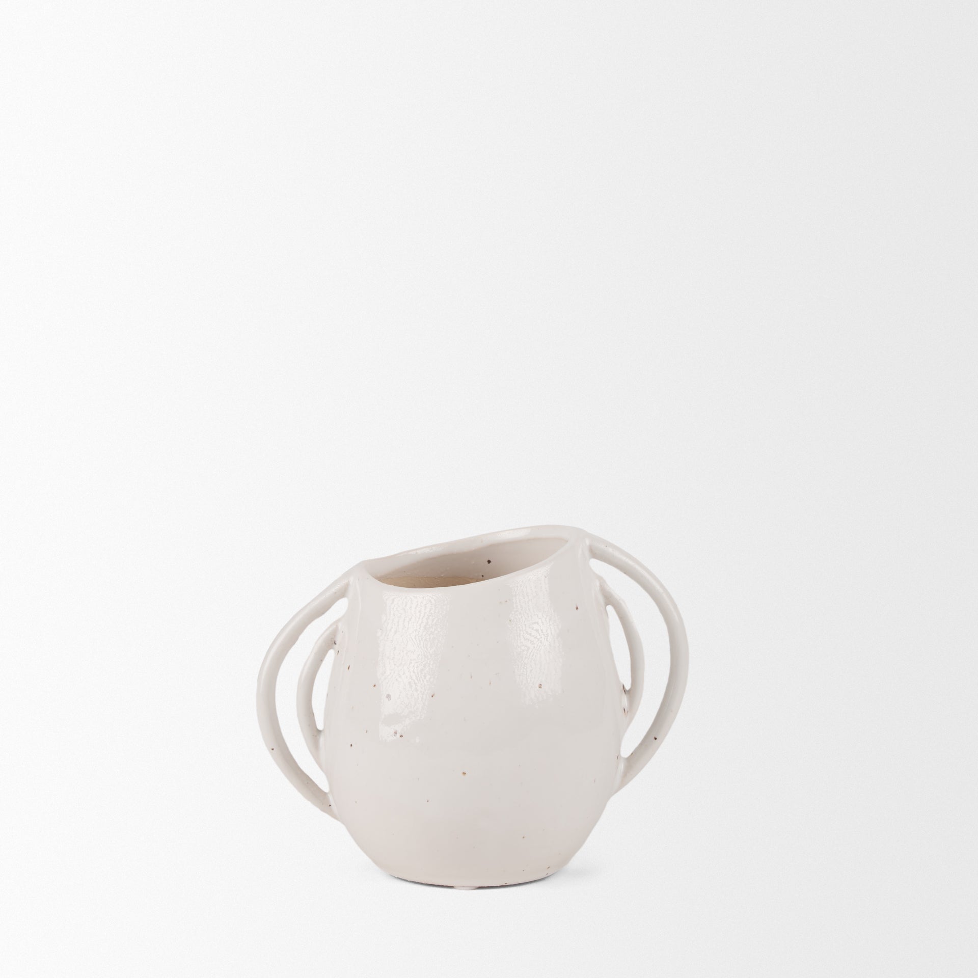 Urvi Short Off White Speckled Asymmetrical Ceramic Vase - Central Designs