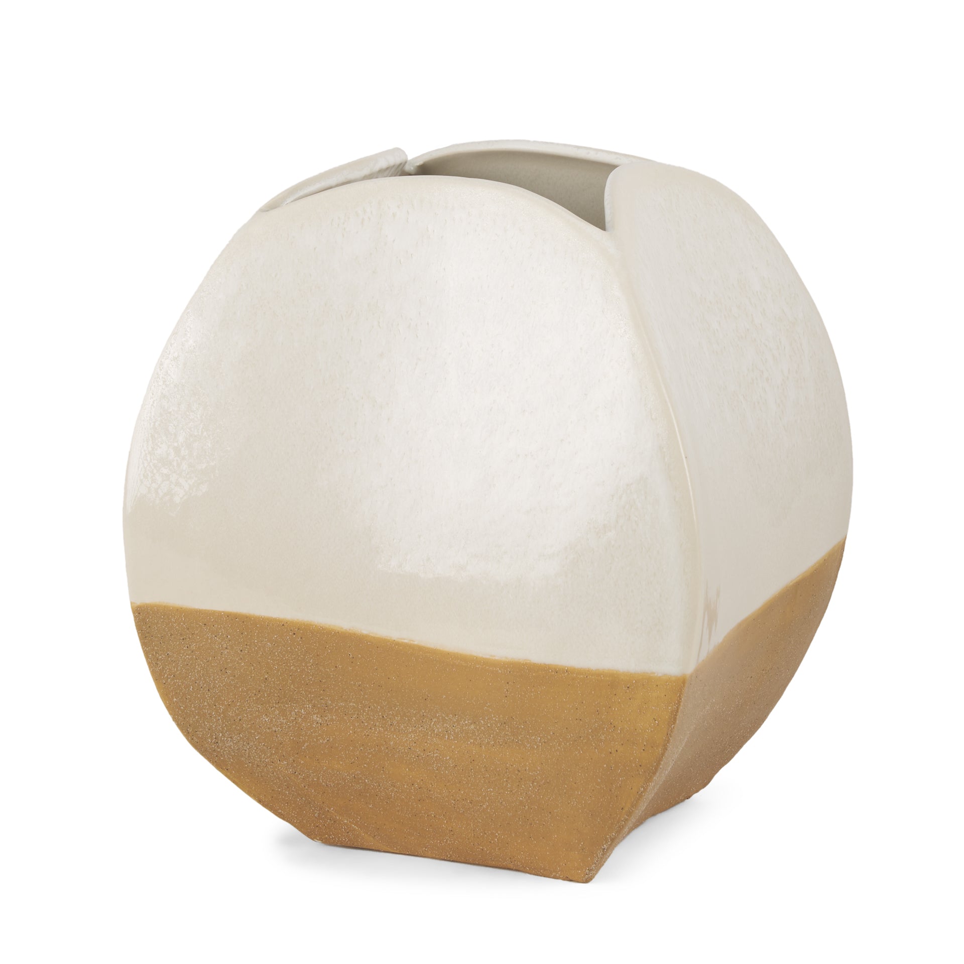 Vania Short Off White w/ Tan Textured Ceramic Vase - Central Designs
