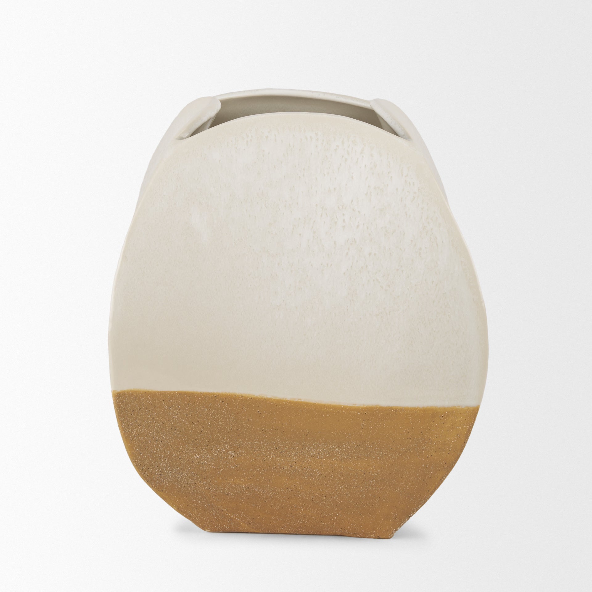 Vania Short Off White w/ Tan Textured Ceramic Vase - Central Designs
