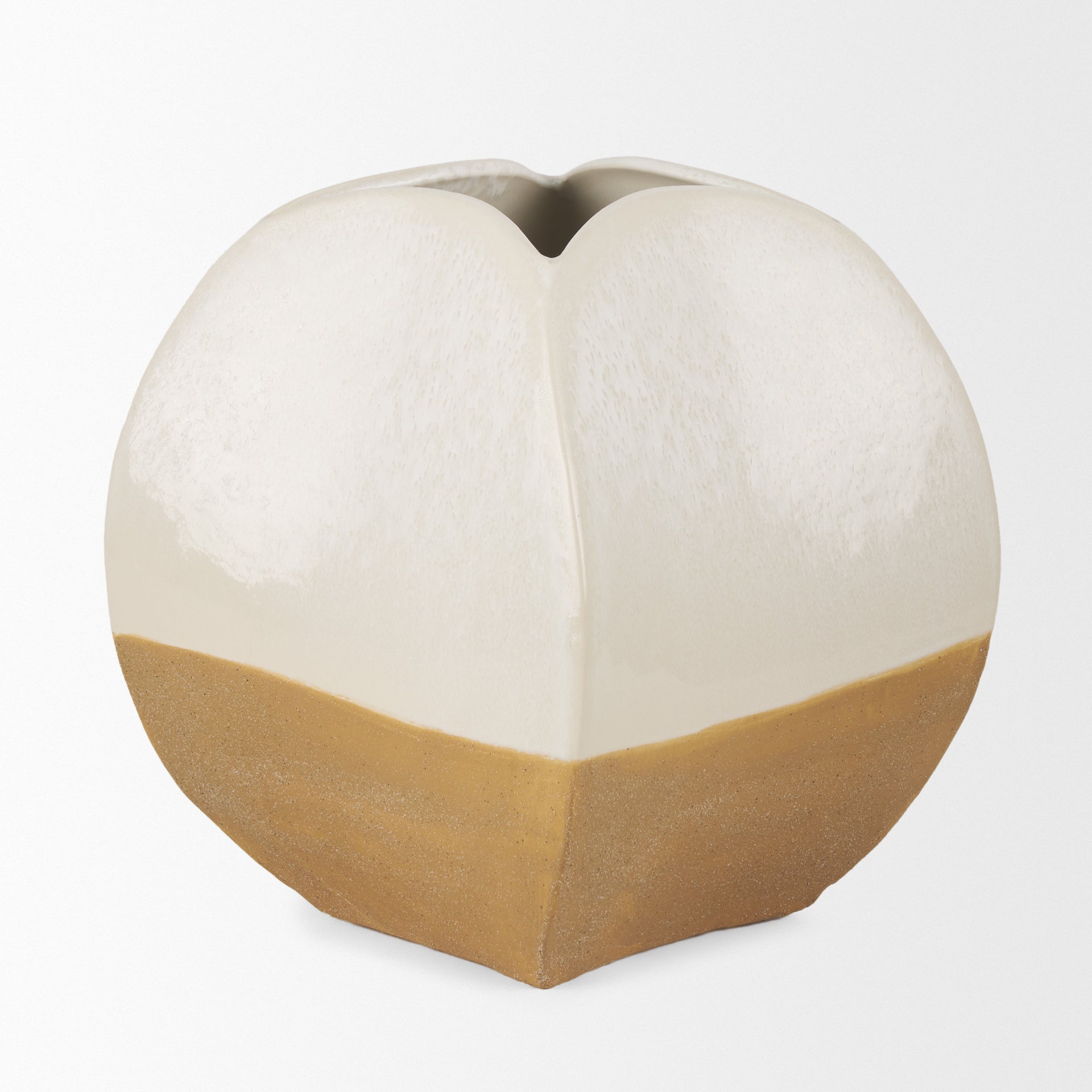 Vania Short Off White w/ Tan Textured Ceramic Vase - Central Designs