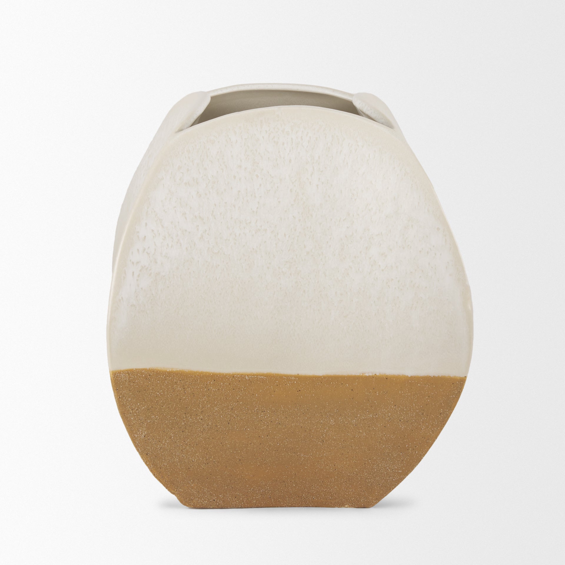 Vania Short Off White w/ Tan Textured Ceramic Vase - Central Designs